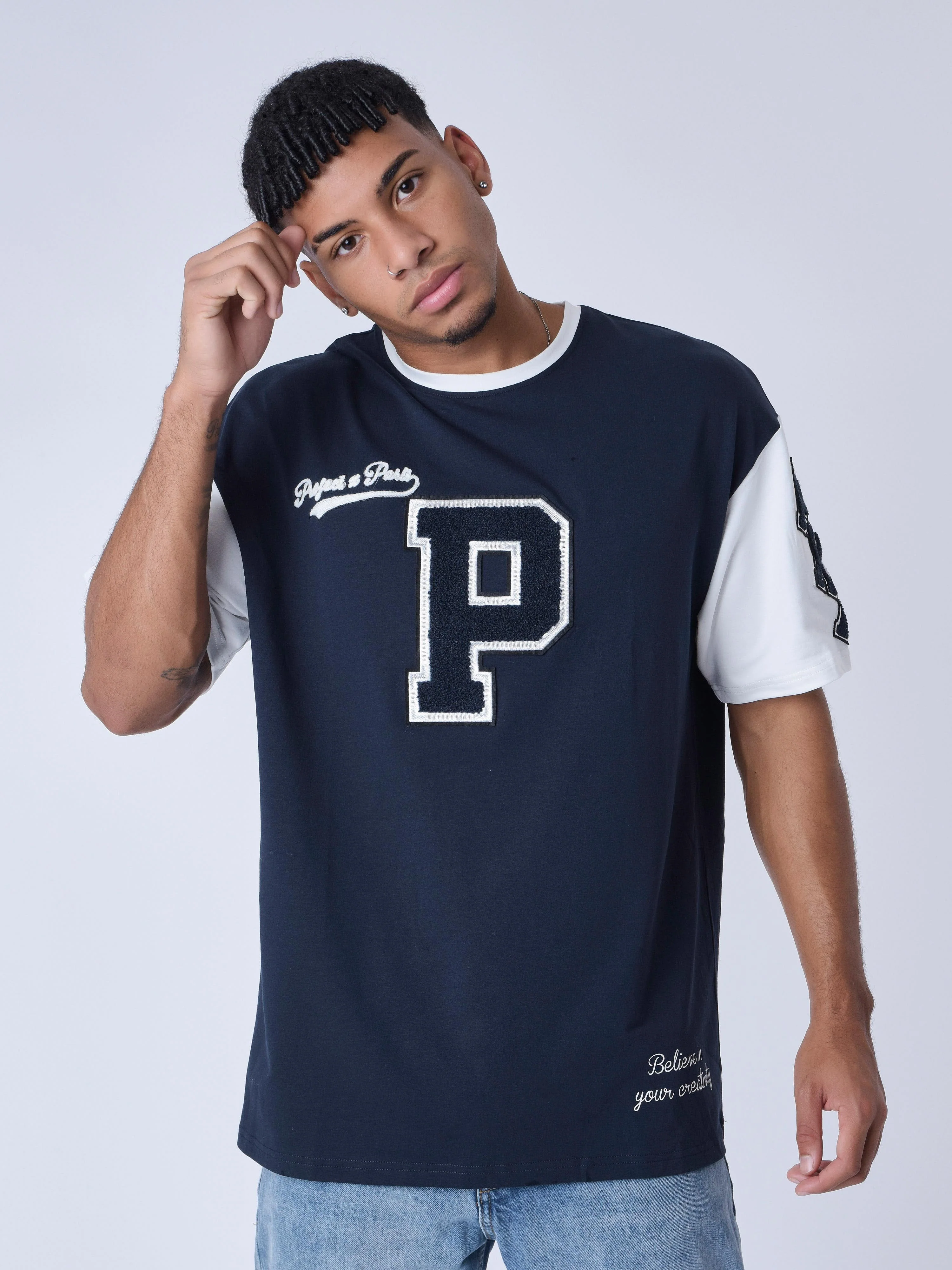 T-shirt bicolore style universitaire
