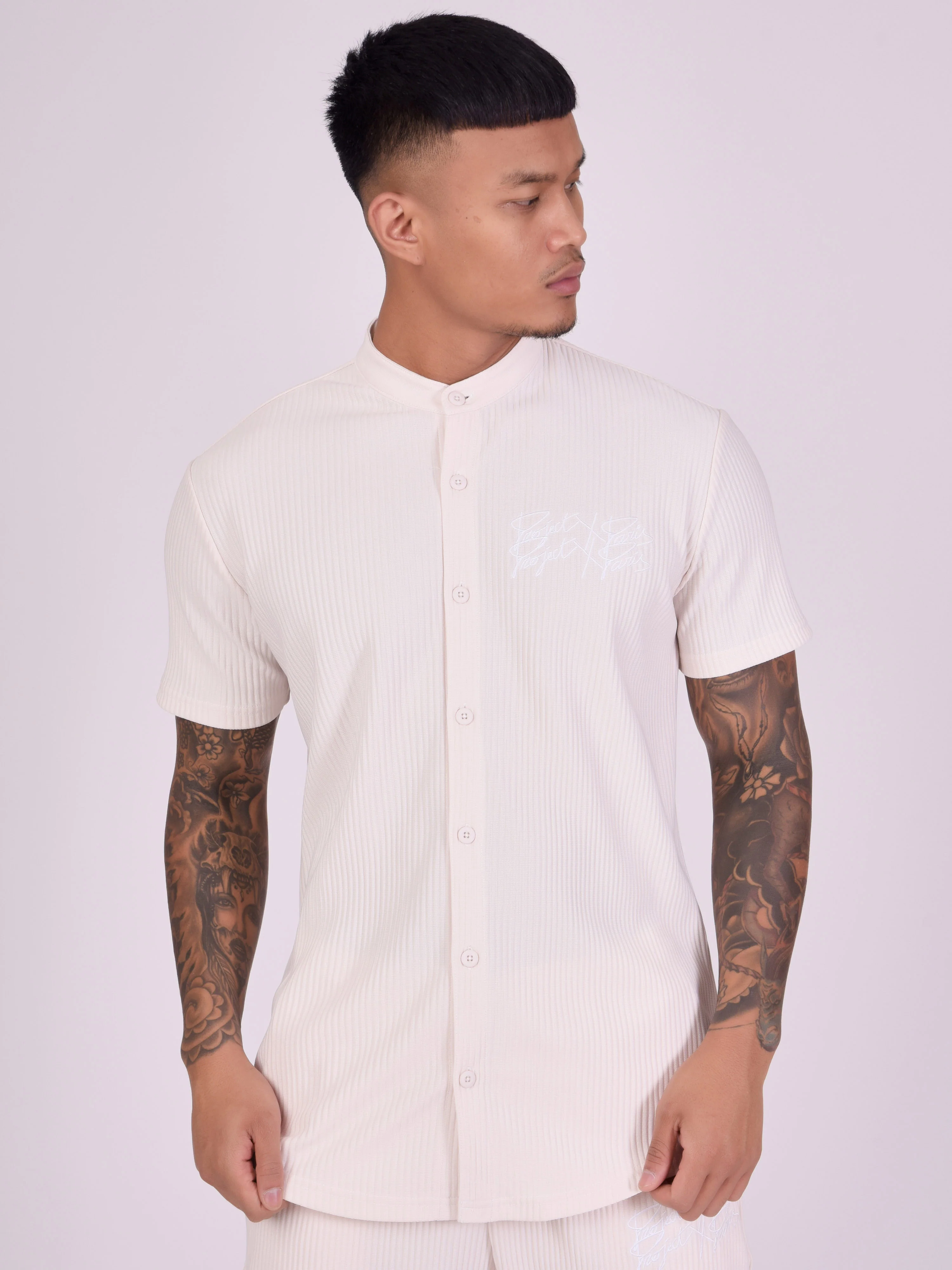 Chemise col mao en matière texturée - Image 4