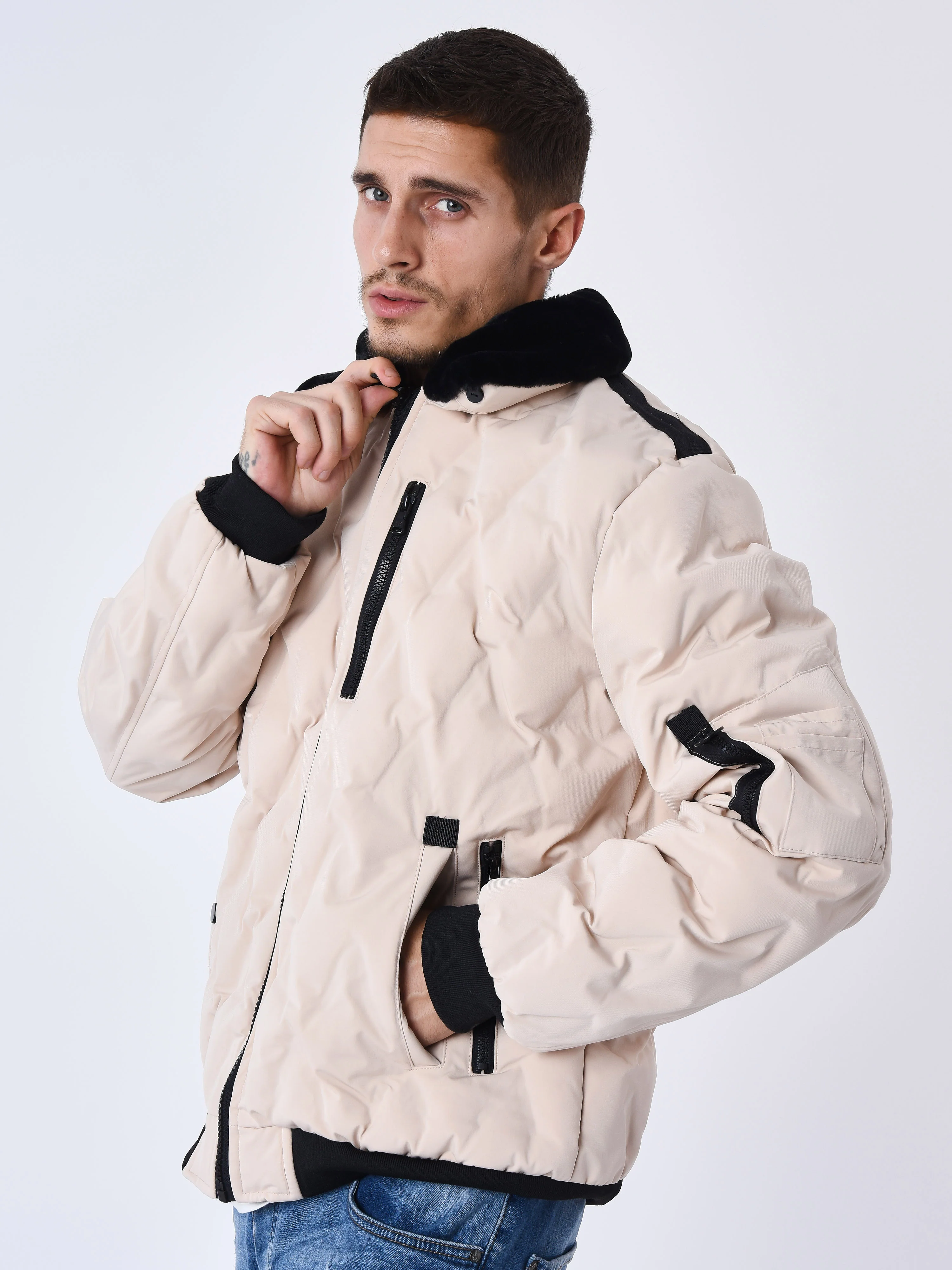 Veste matelassée col aviateur fourrure