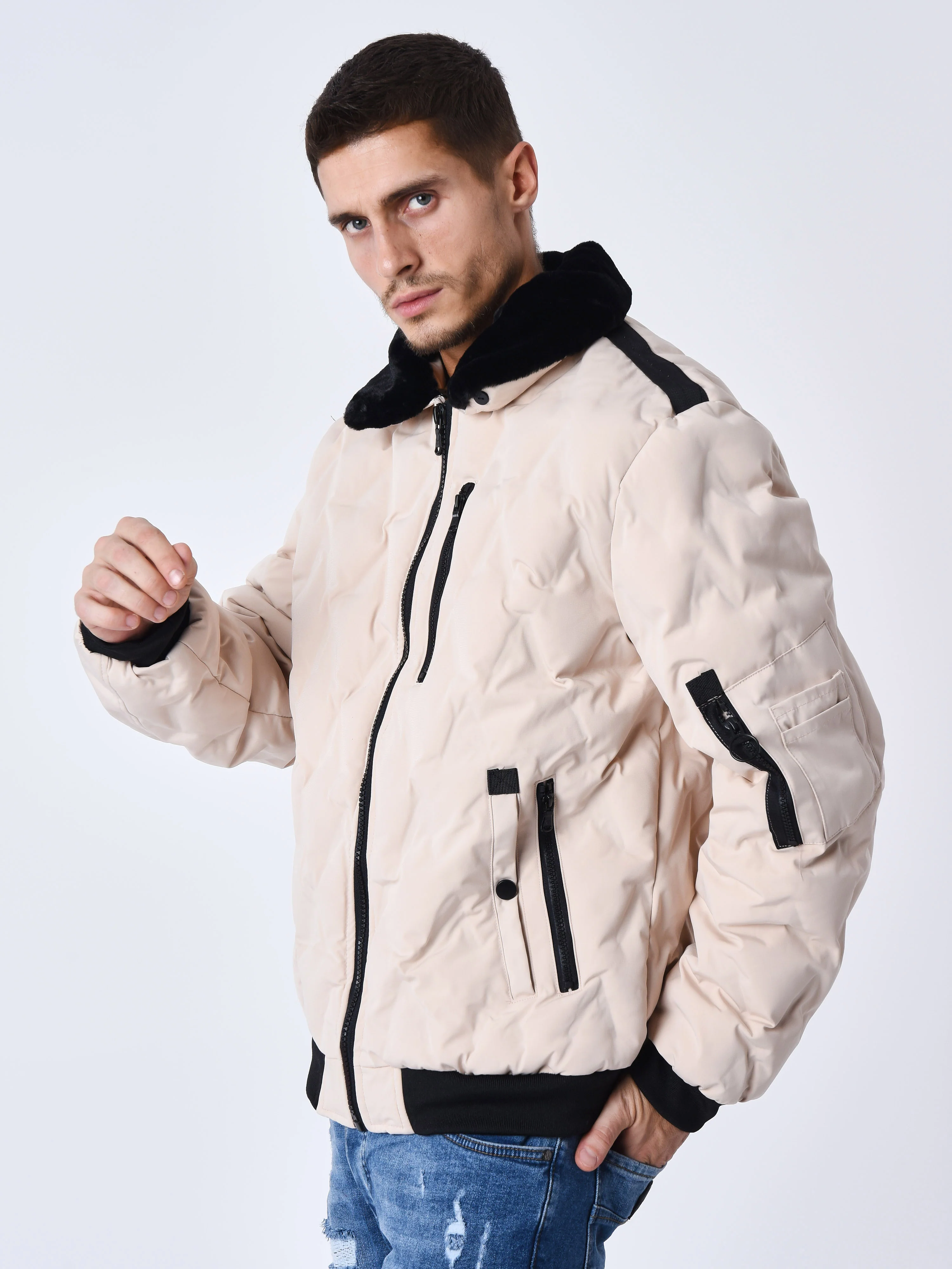 Veste matelassée col aviateur fourrure - Image 4