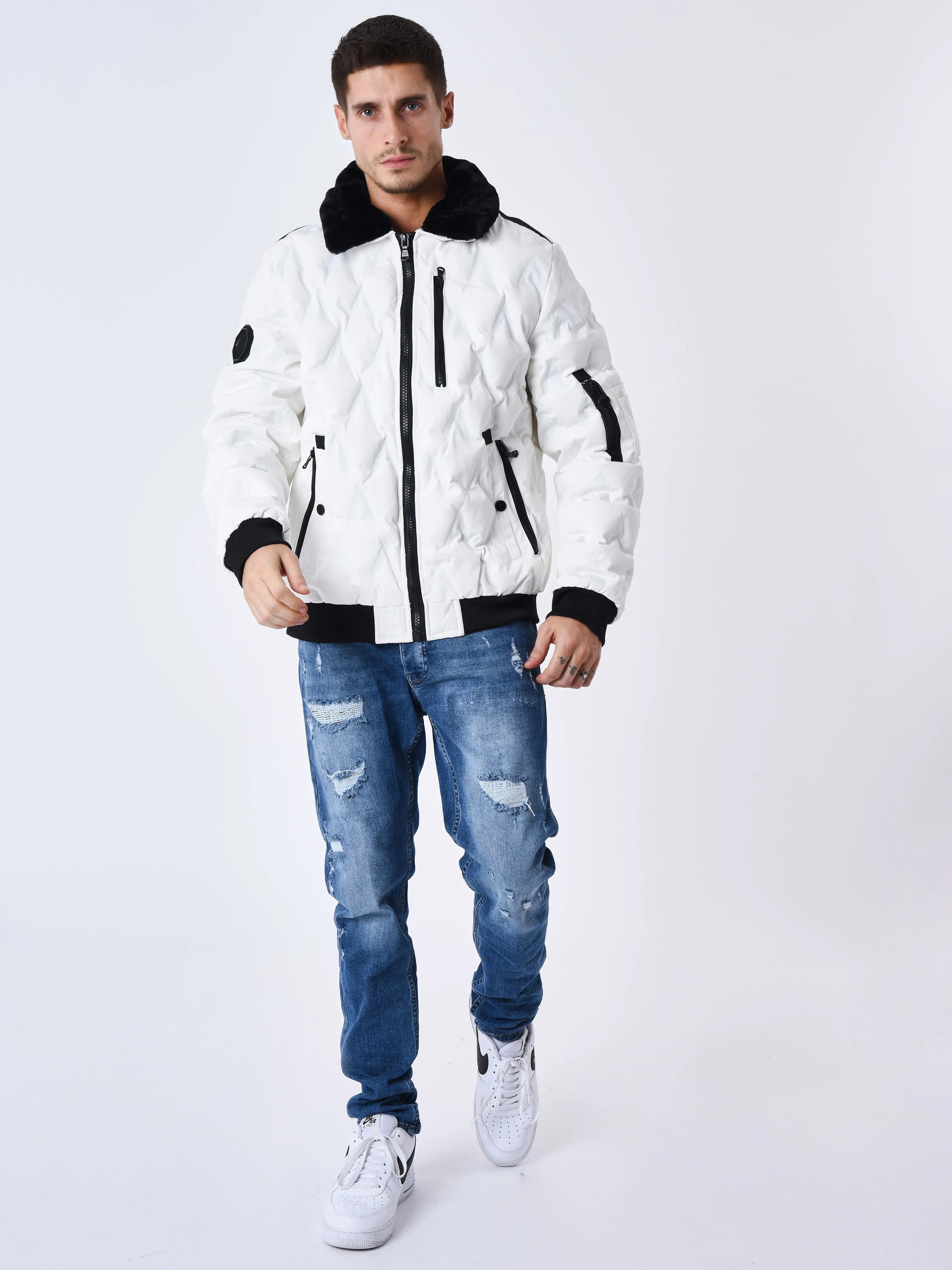 Veste matelassée col aviateur fourrure - Image 3