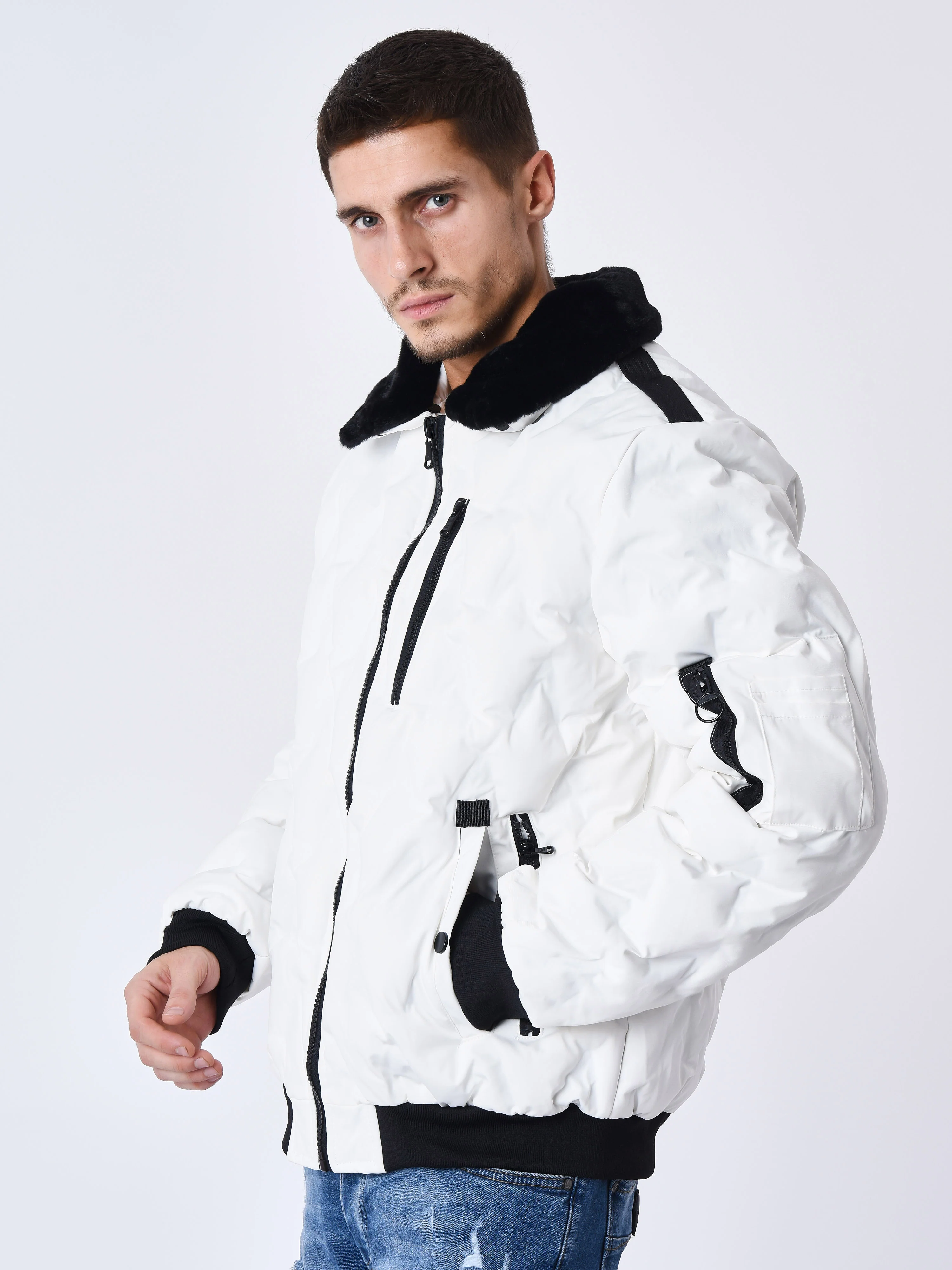 Veste matelassée col aviateur fourrure - Image 4