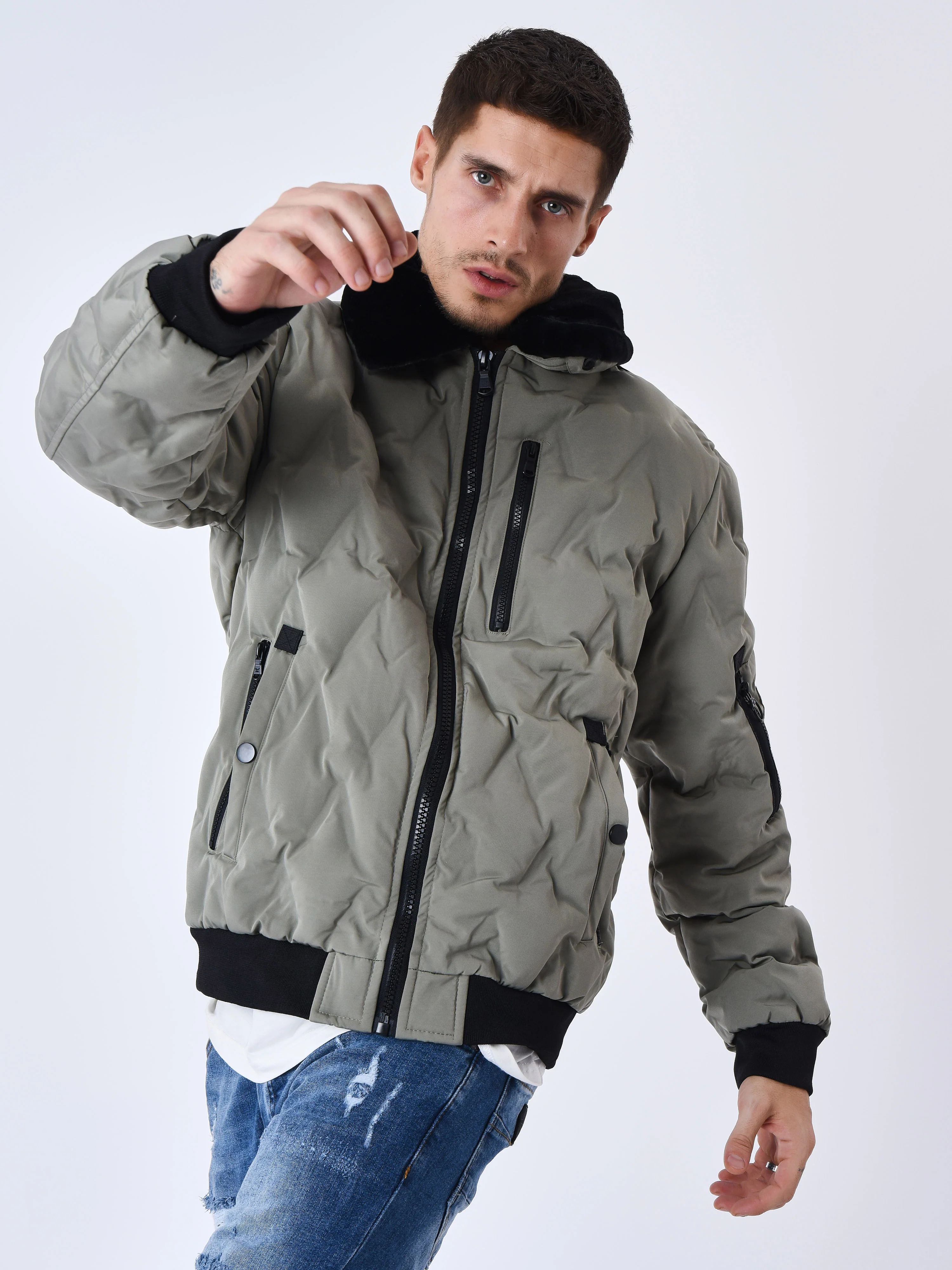 Veste matelassée col aviateur fourrure