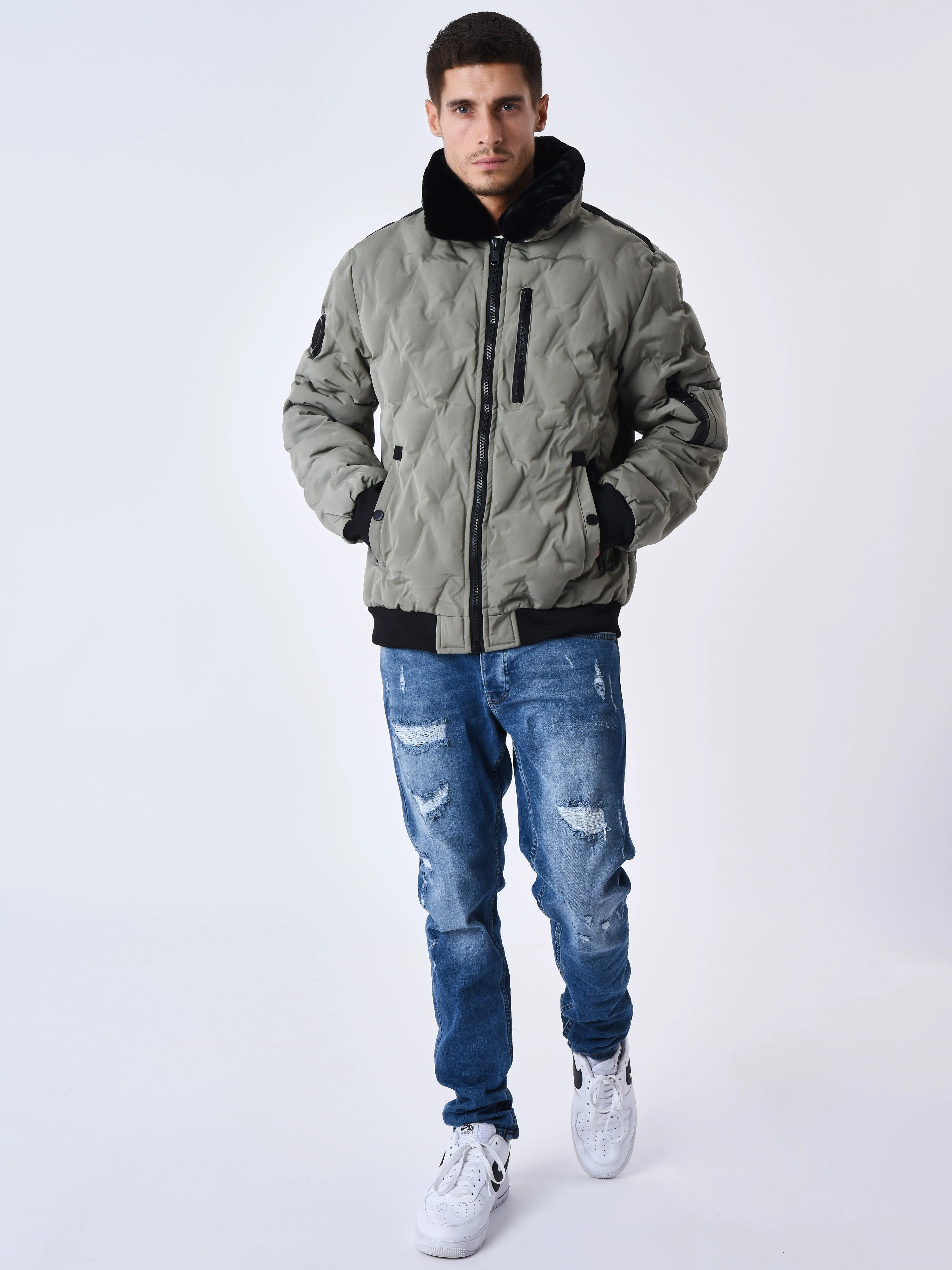 Veste matelassée col aviateur fourrure - Image 3