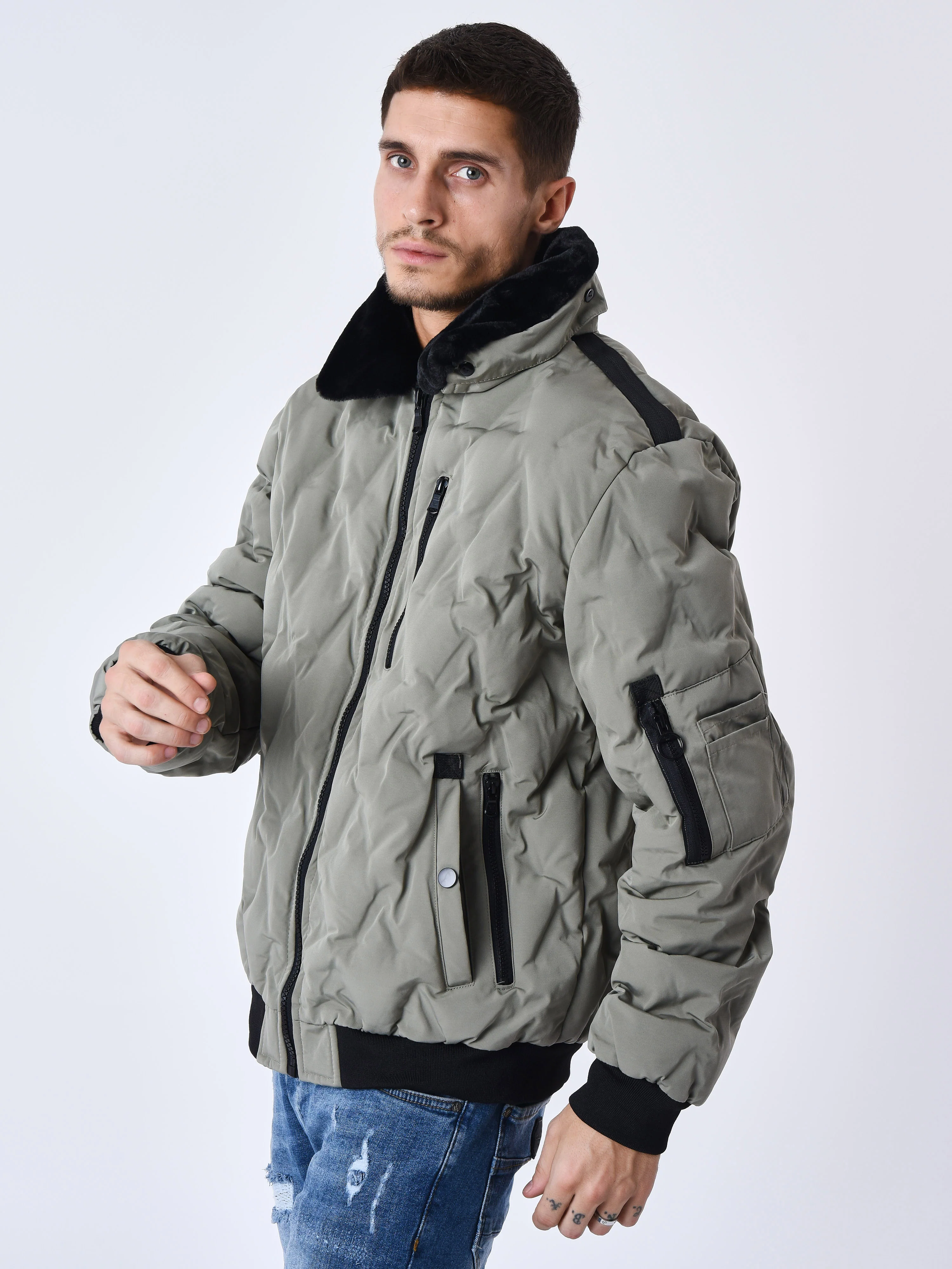 Veste matelassée col aviateur fourrure - Image 4