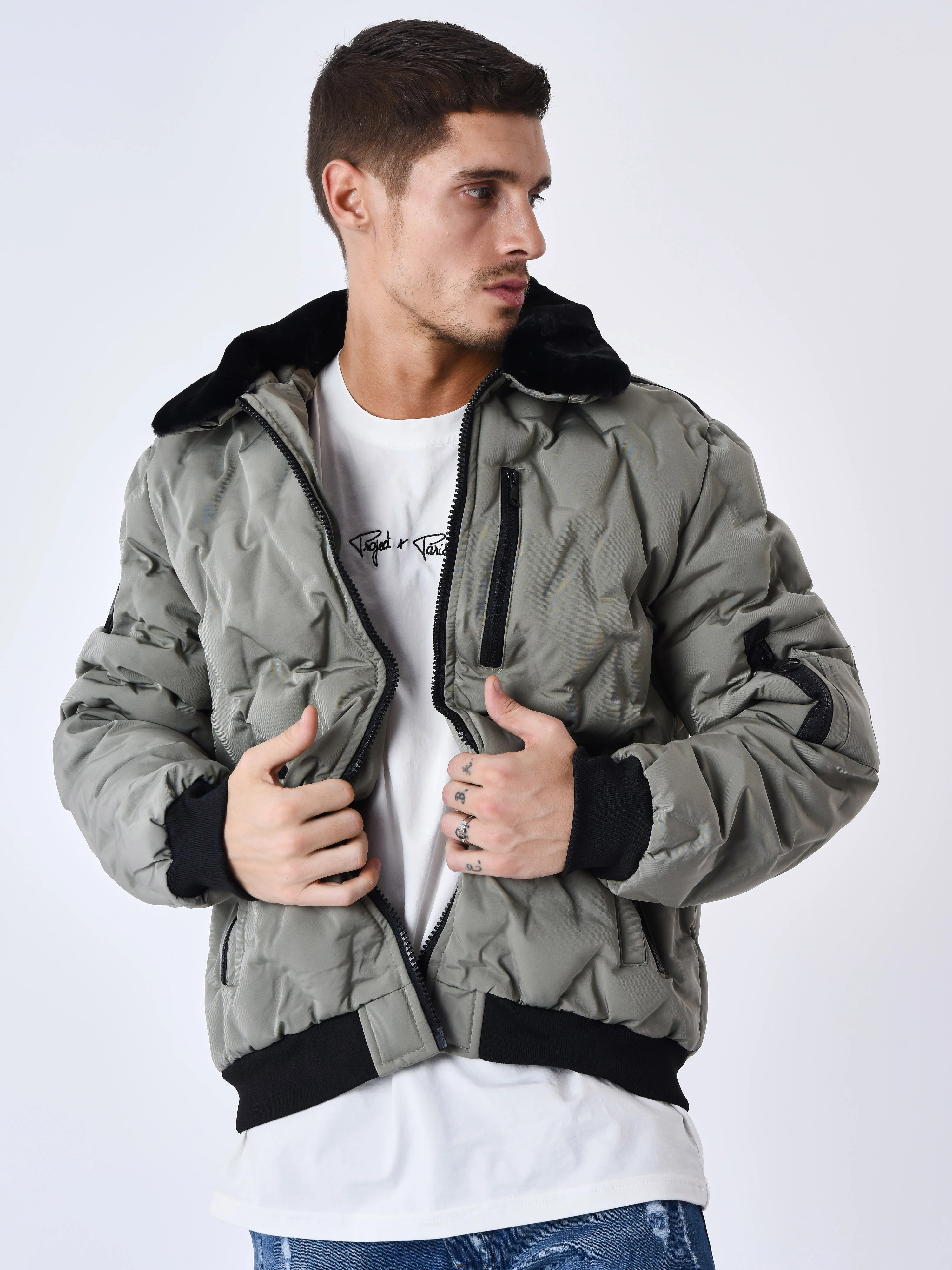 Veste matelassée col aviateur fourrure - Image 8