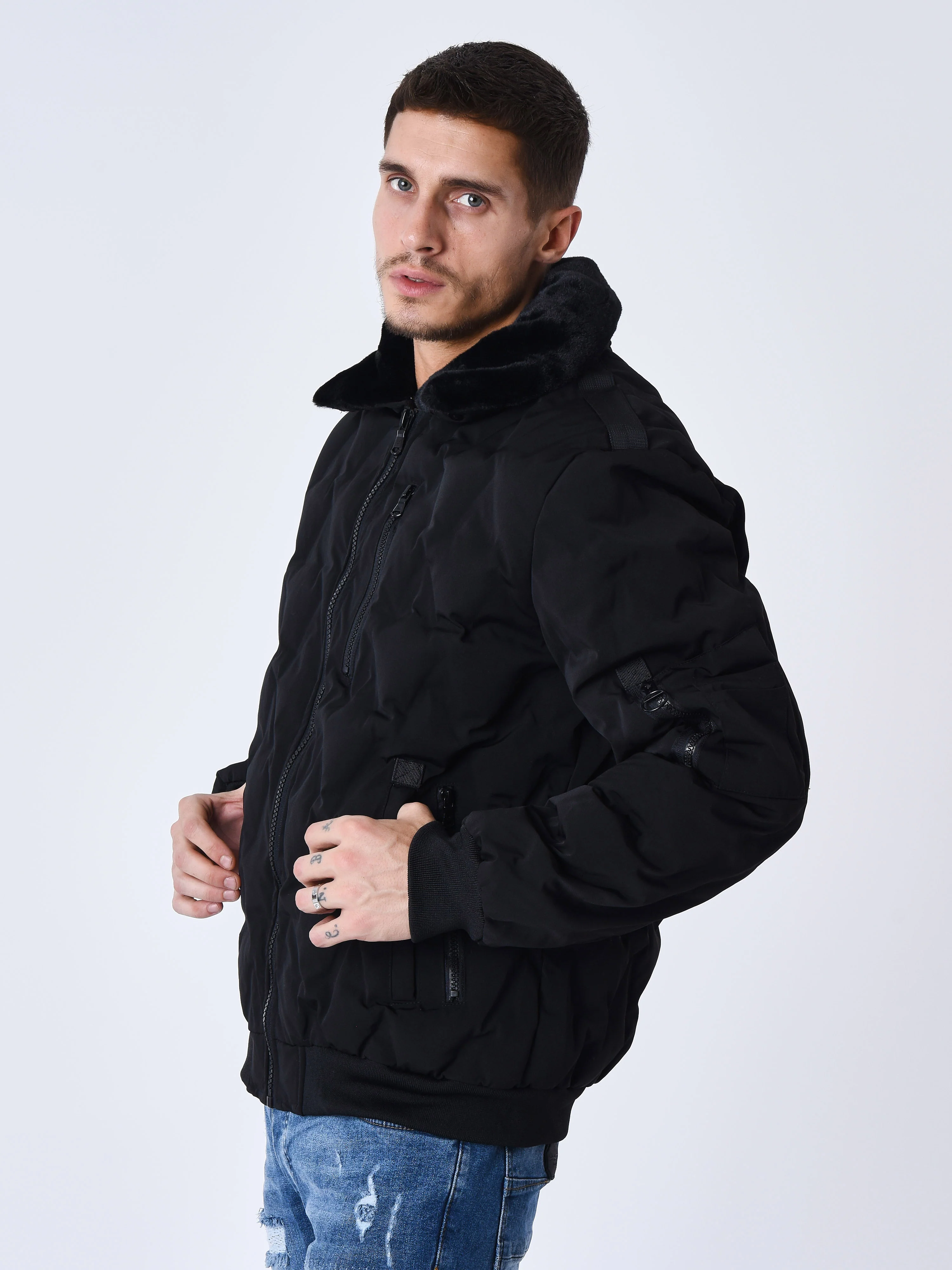 Veste matelassée col aviateur fourrure - Image 4