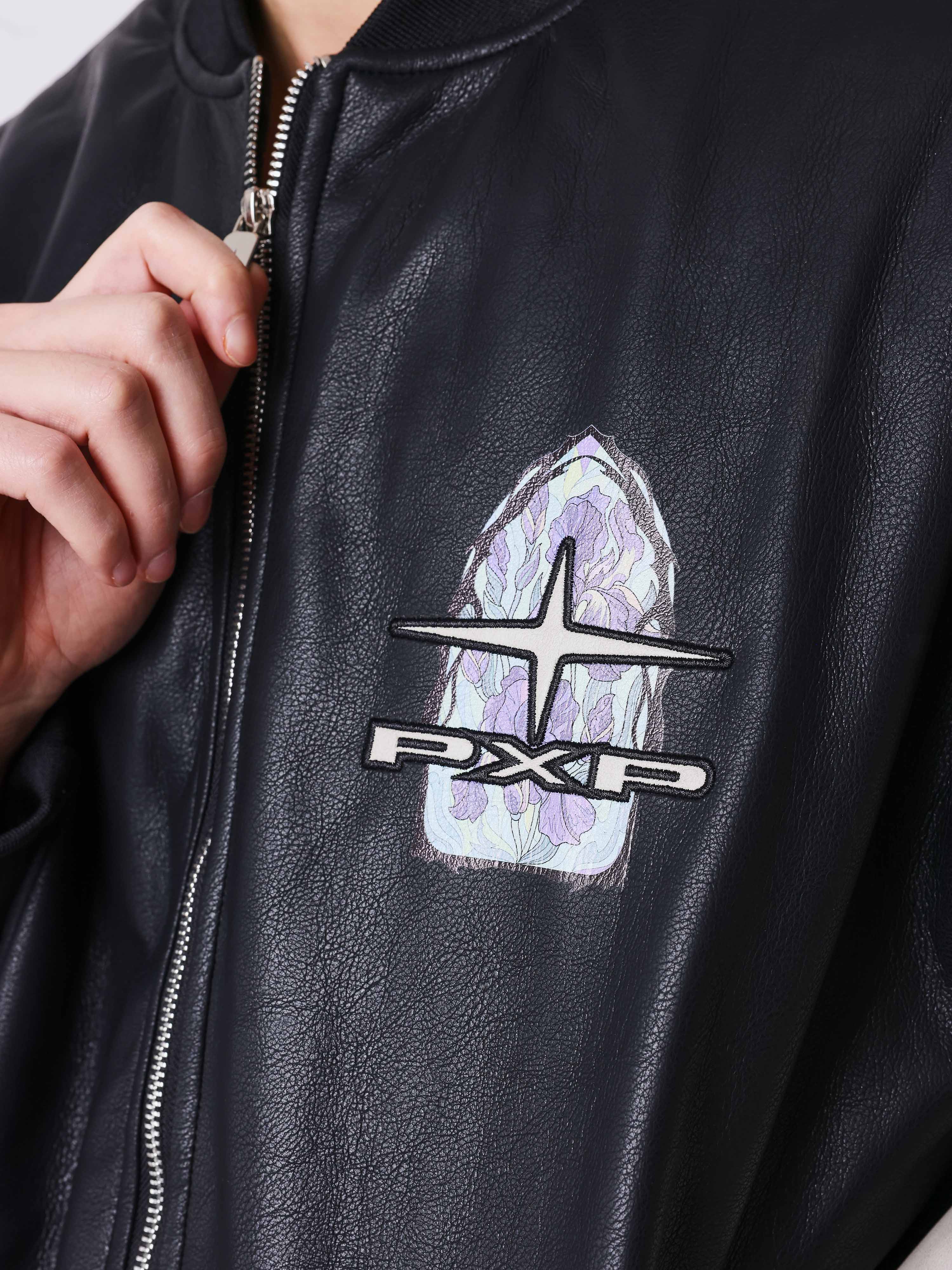 Bomber en simili cuir avec broderie au dos - Image 4
