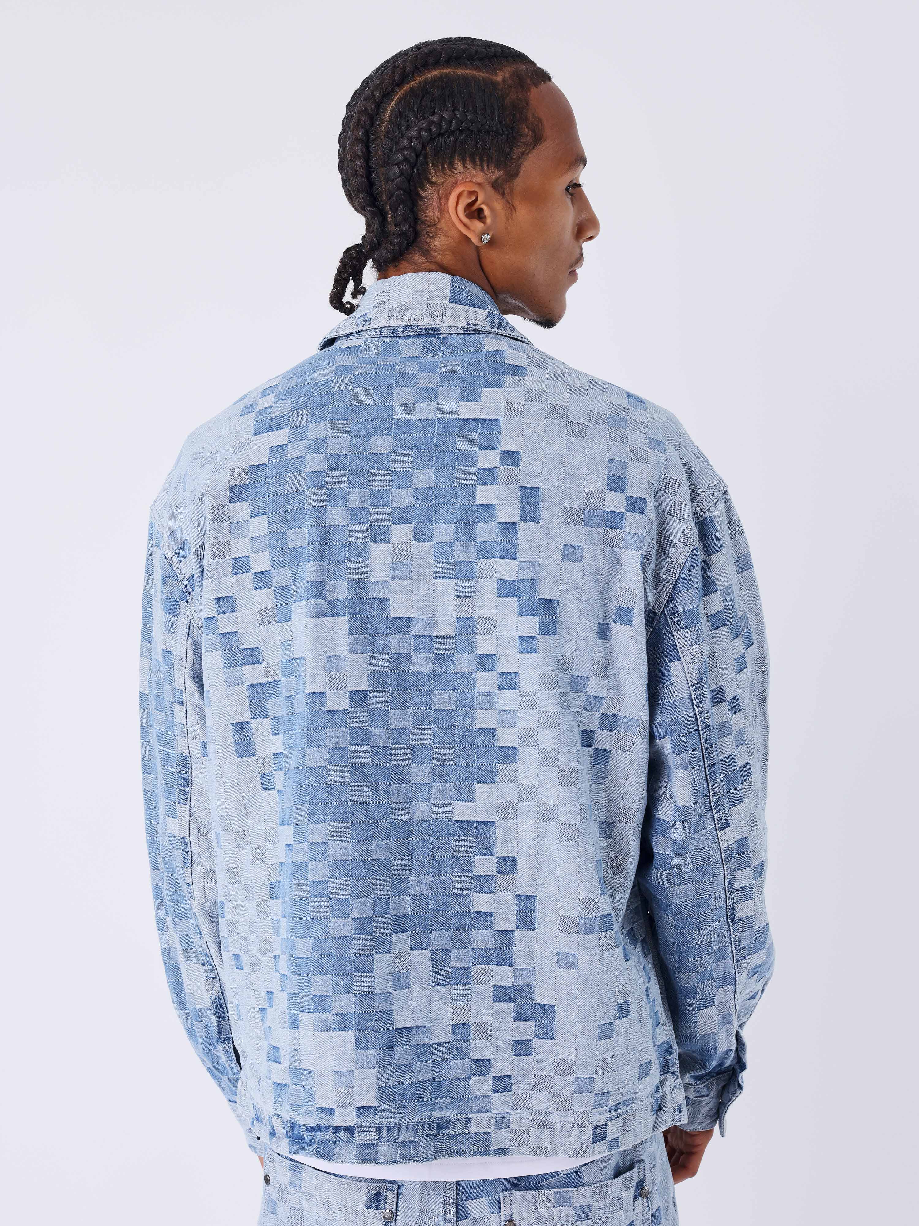 Veste en denim carreaux pixelisé - Image 2