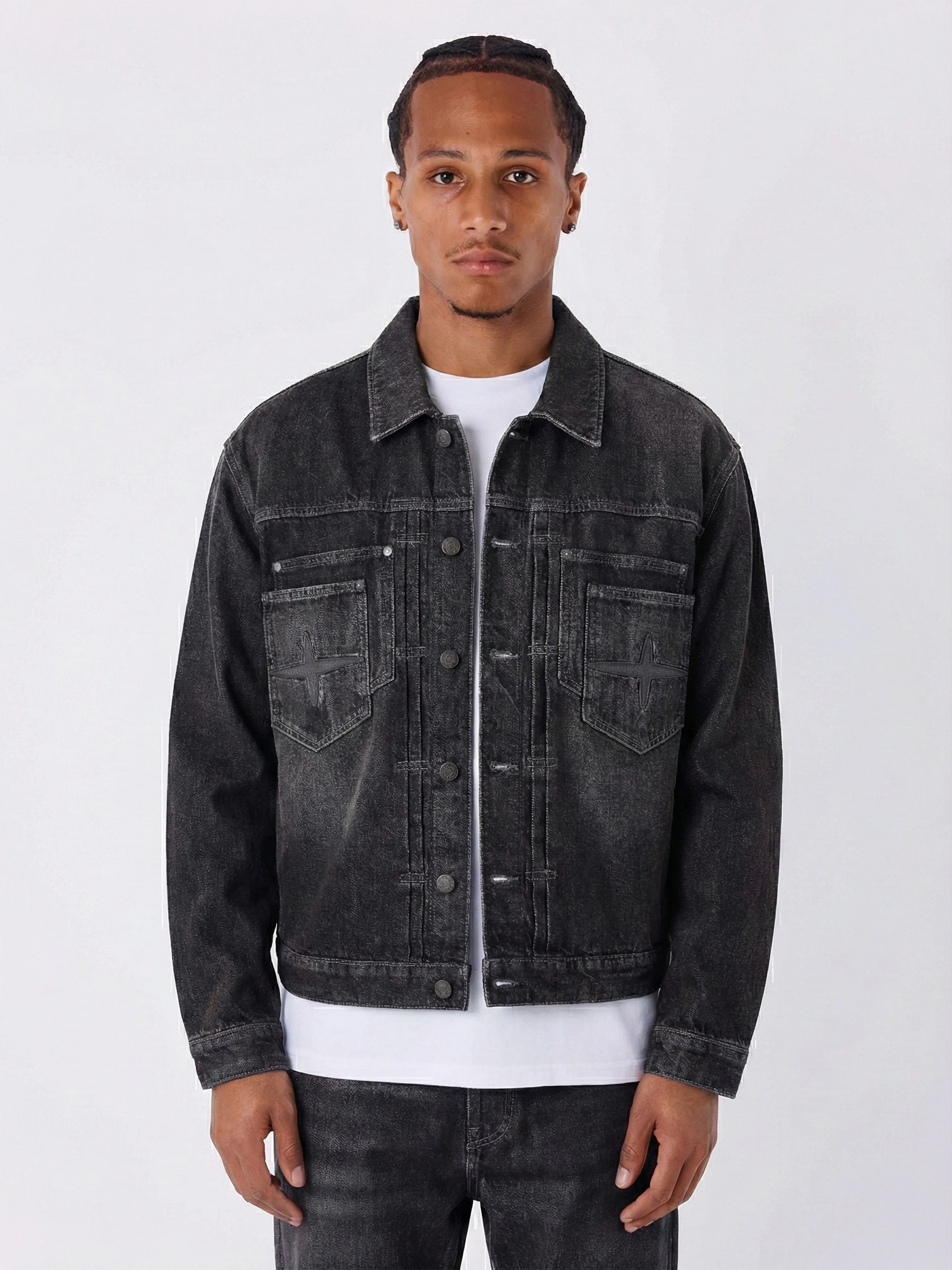Veste en denim noir délavé