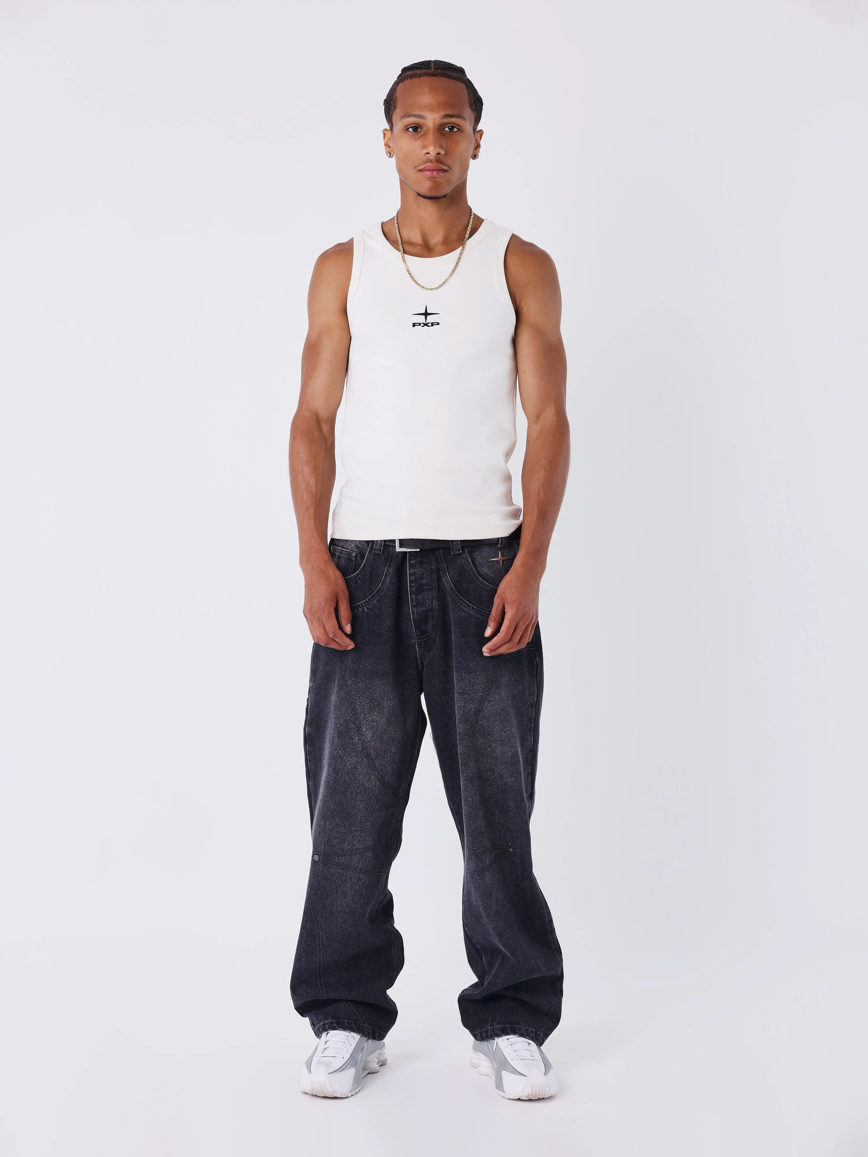 Jean loose en denim noir coutures Polaris
