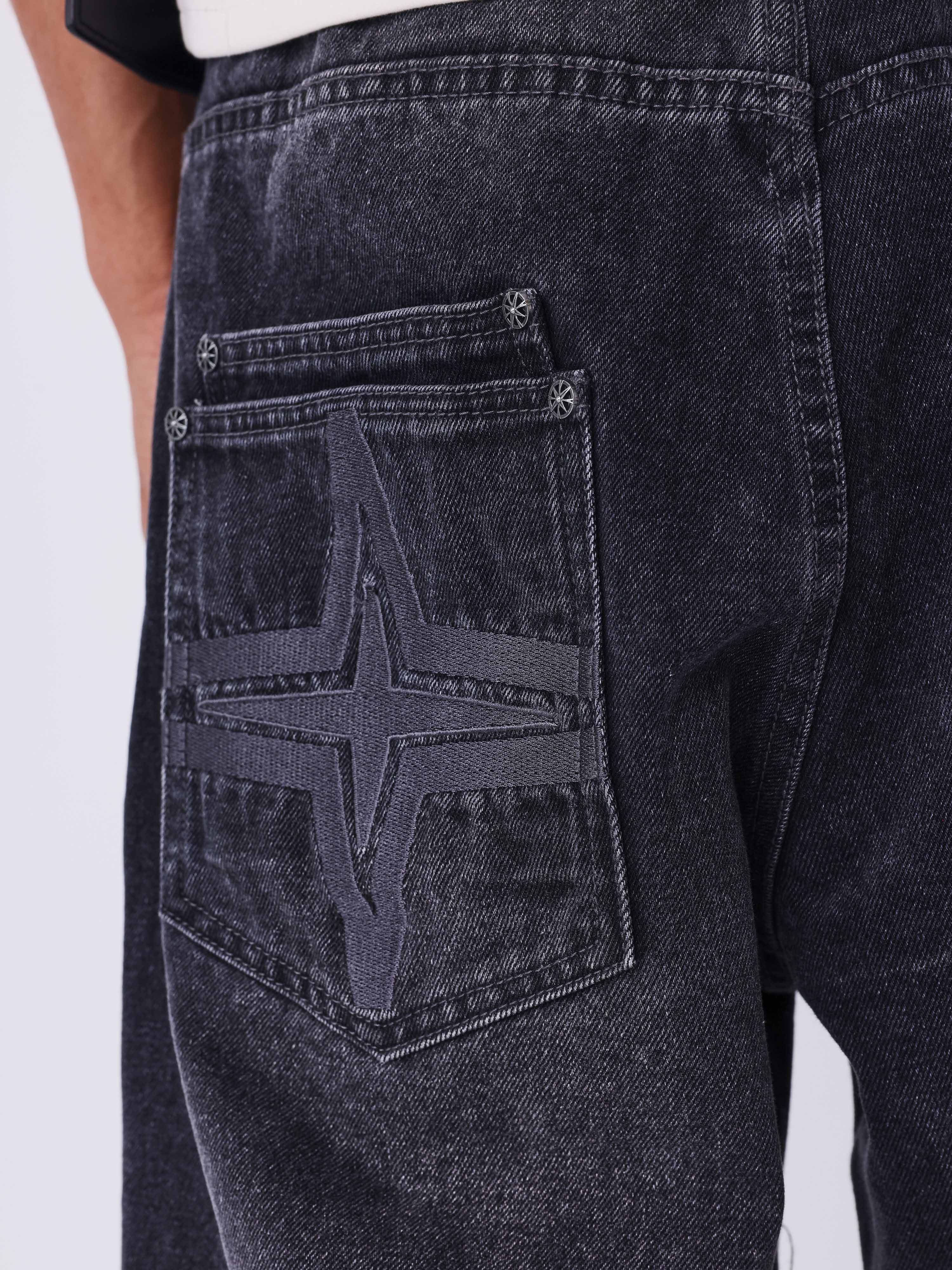 Jean loose en denim noir coutures Polaris - Image 4