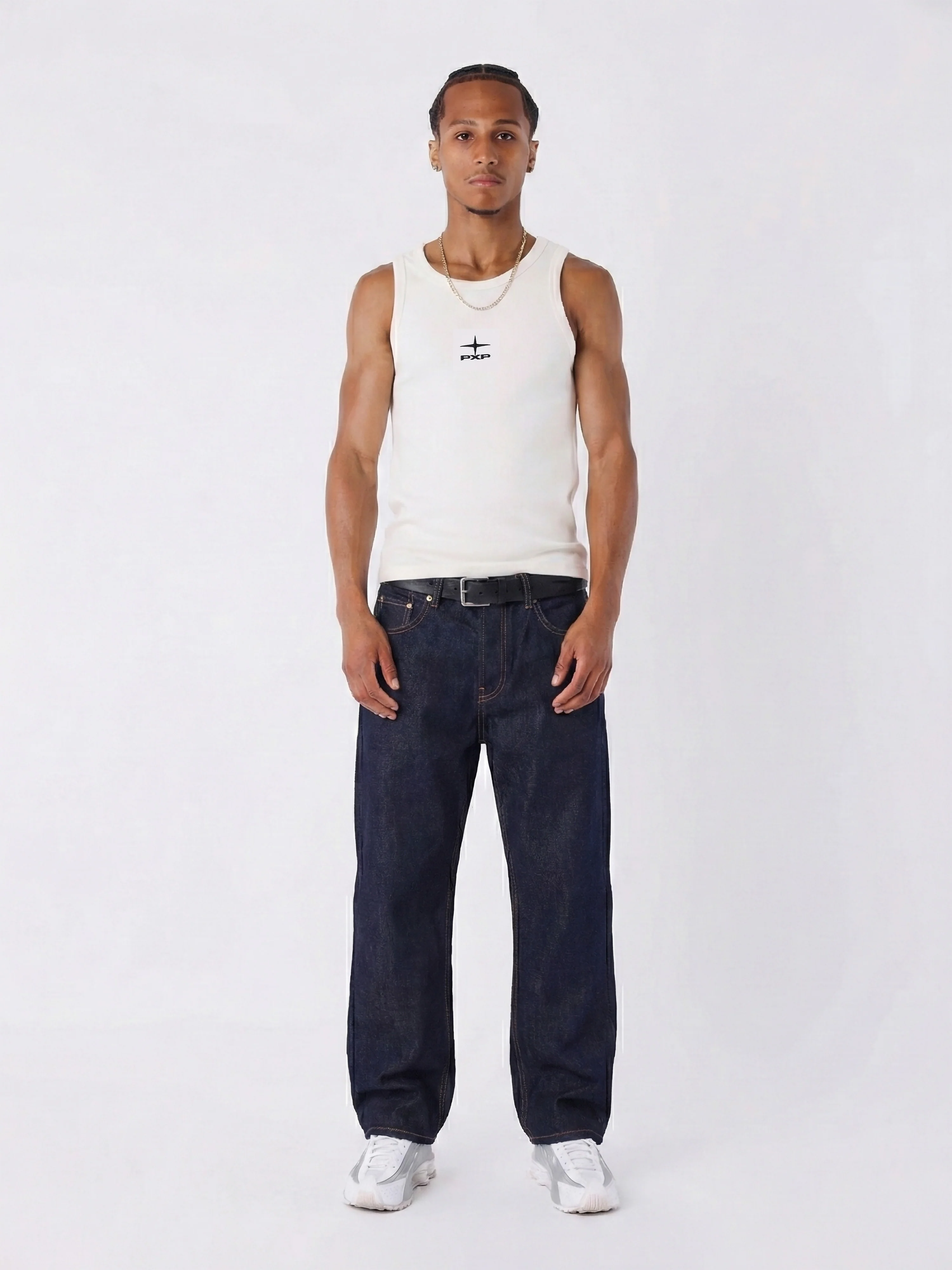Jean droit en denim bleu brut