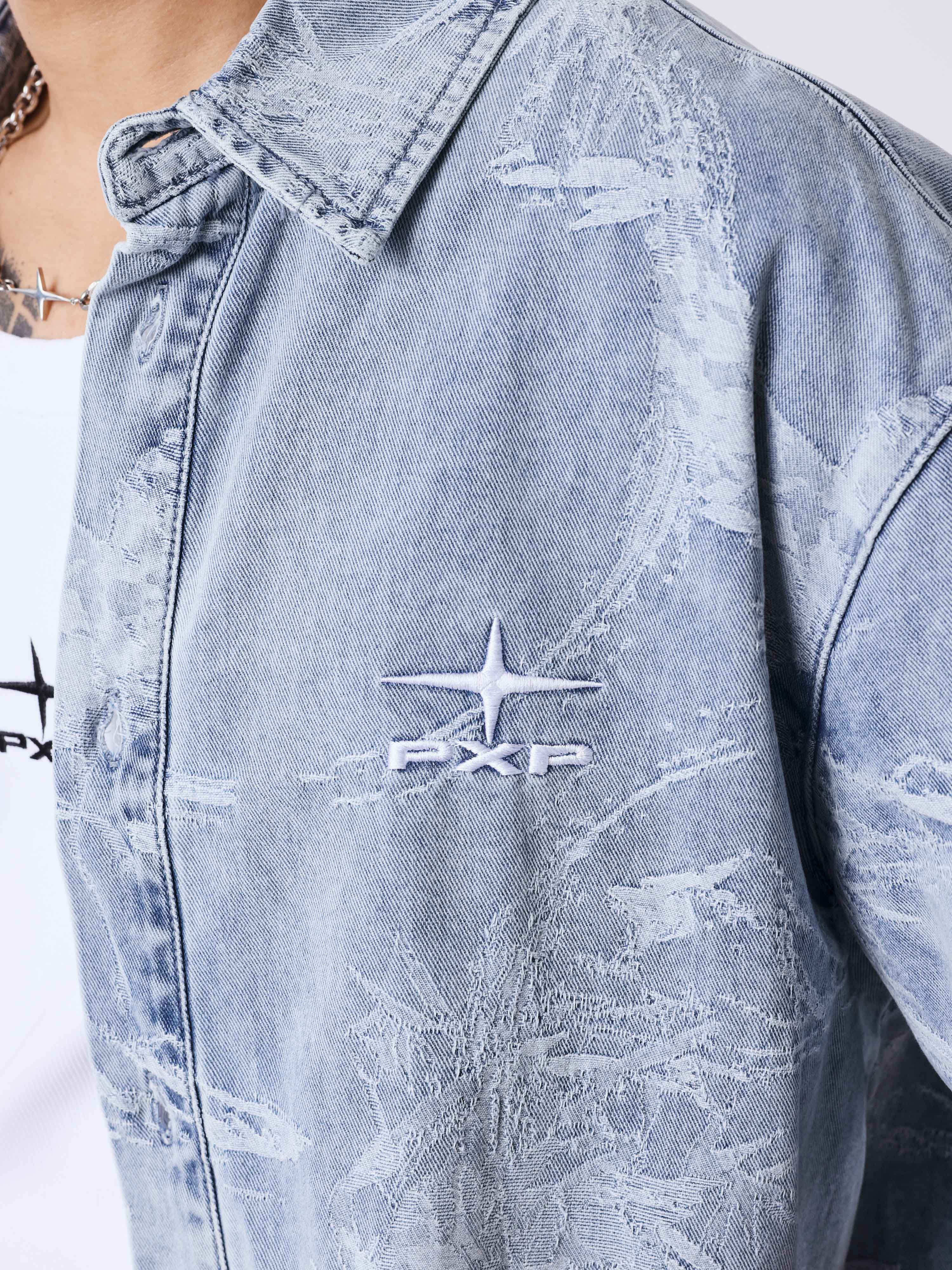 Chemise manches courtes en denim effet usé - Image 3