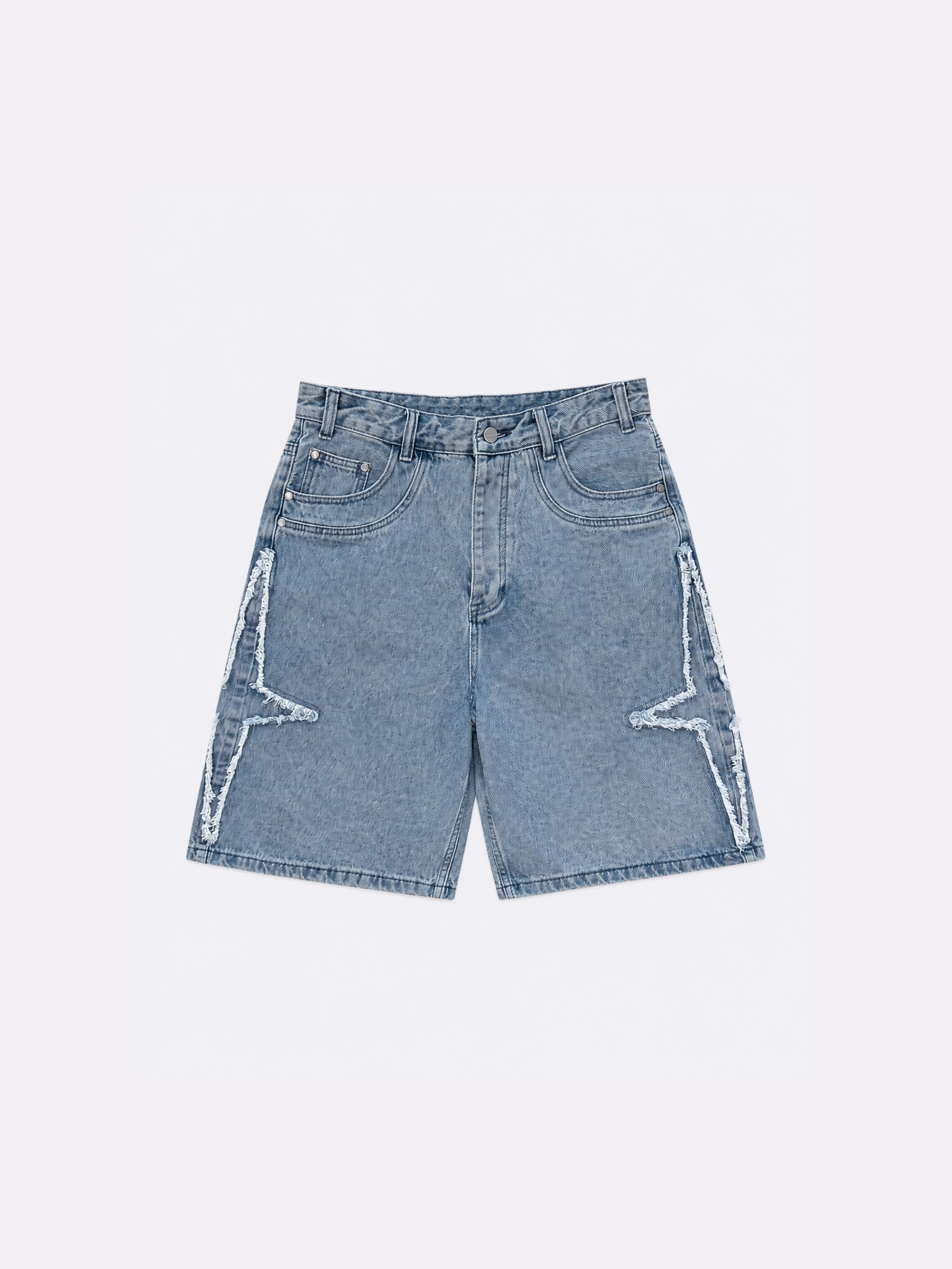 Short denim à détails effilochés PXP