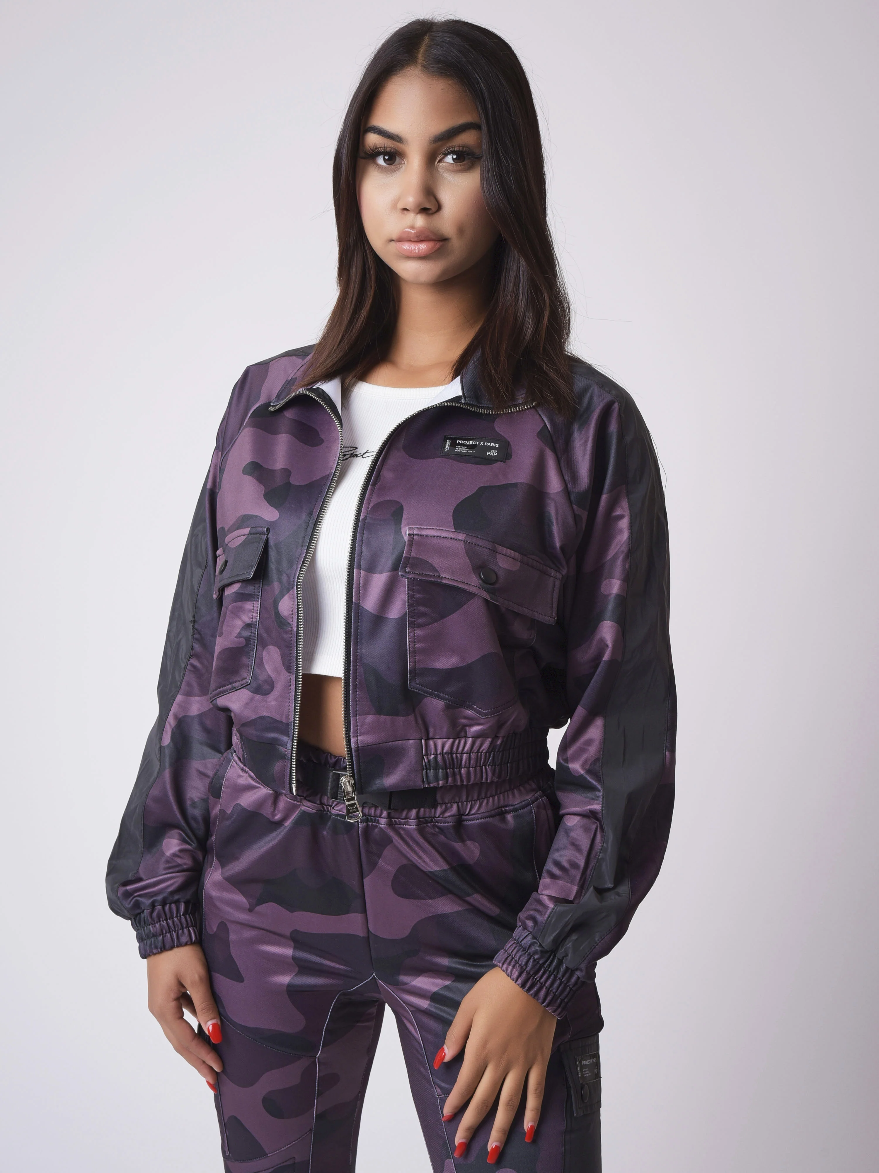 Veste courte motif camouflage