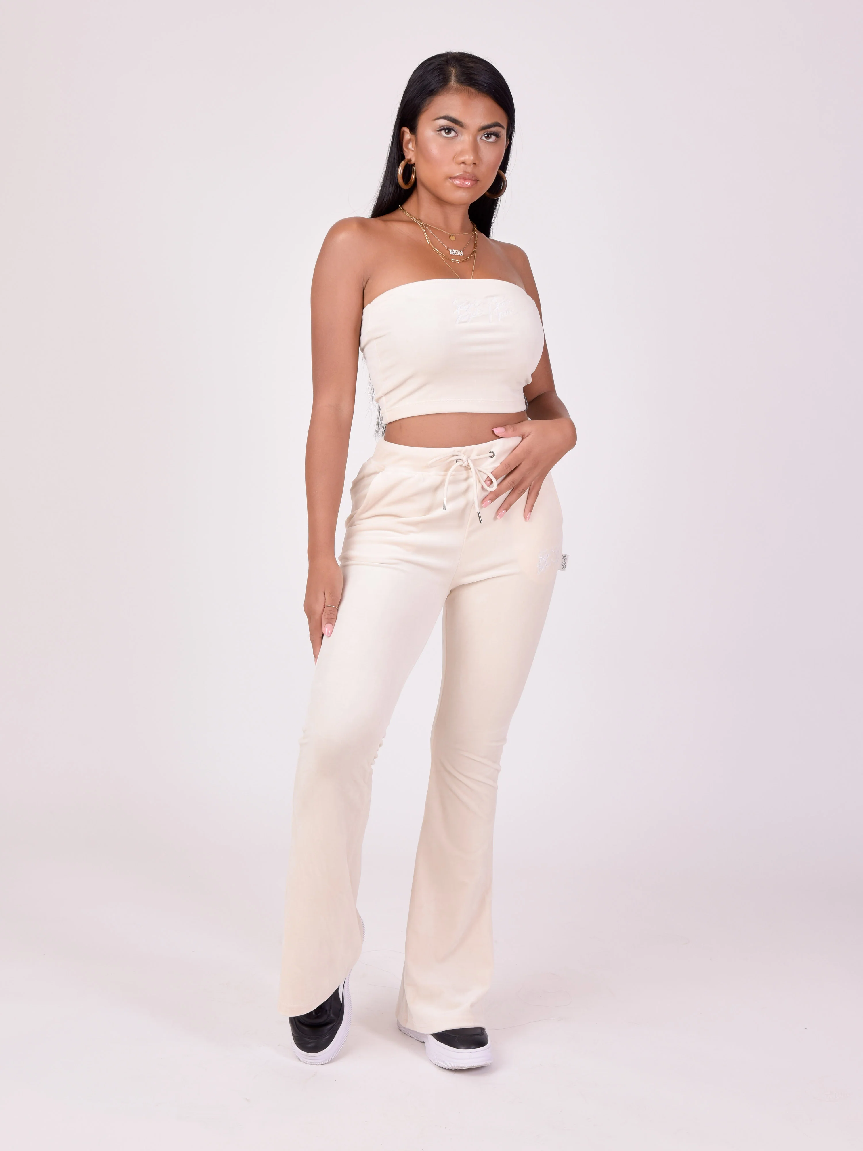Pantalon évasé en velours double logo - Image 3