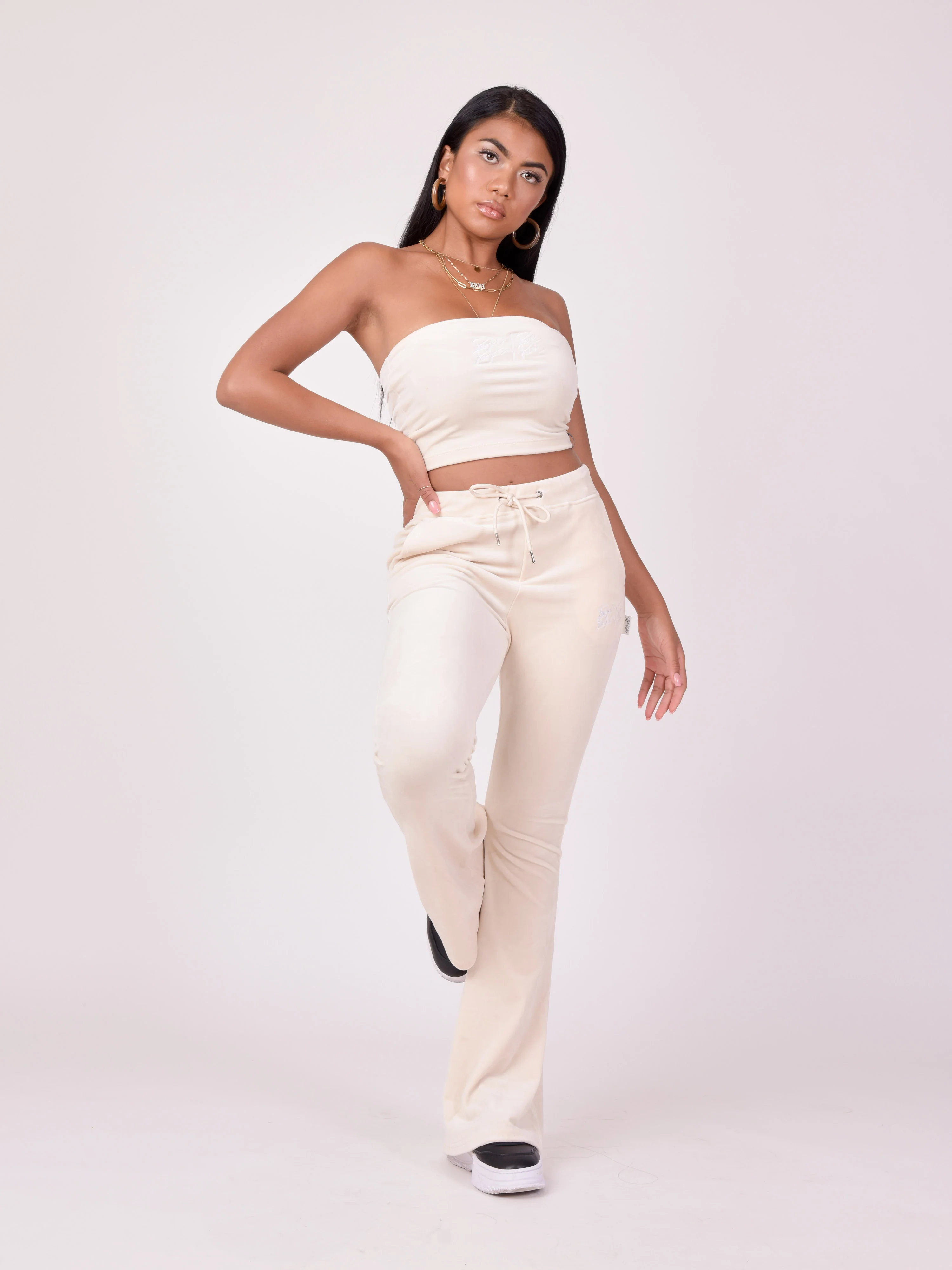Pantalon évasé en velours double logo - Image 4