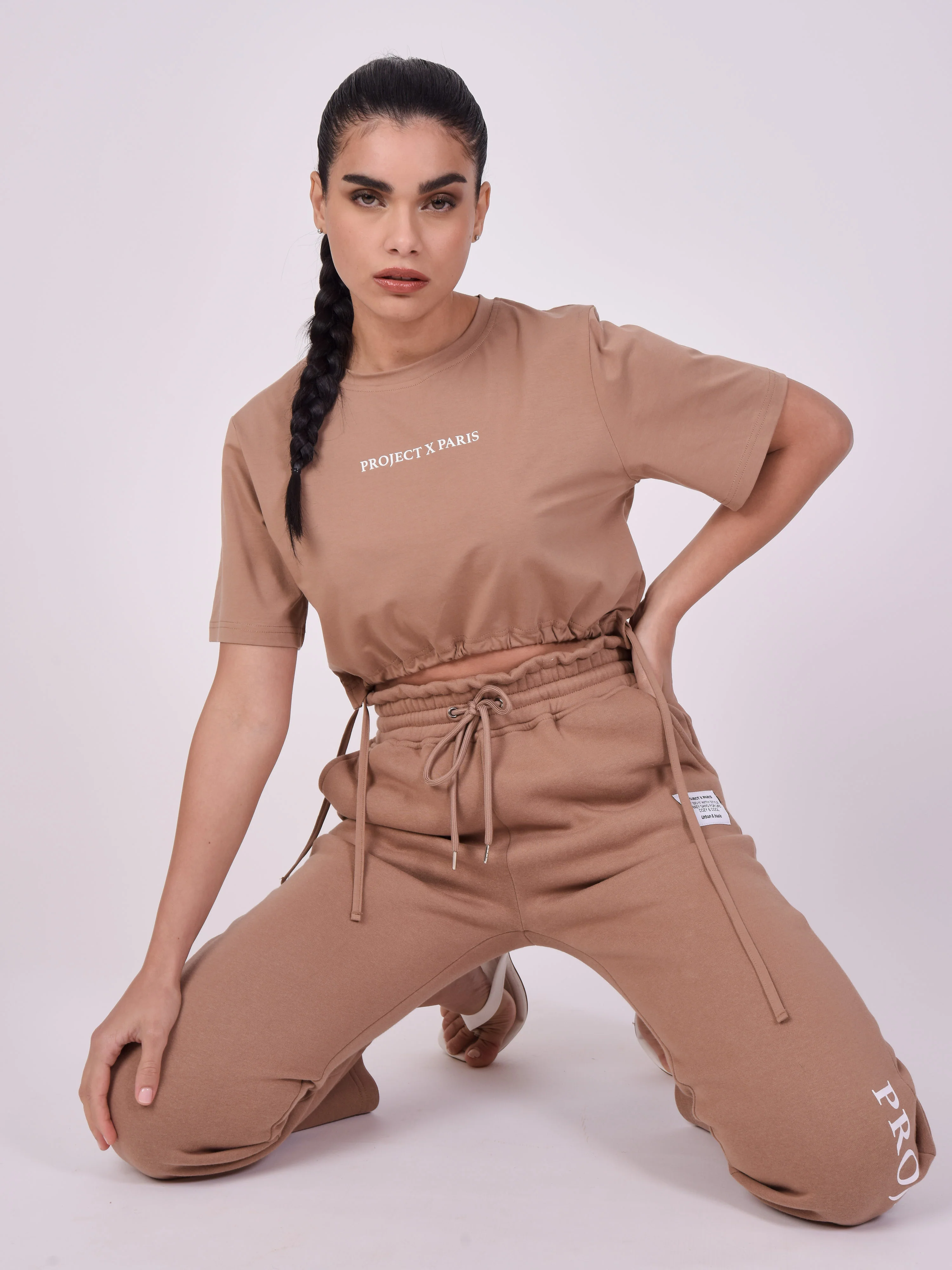 T-shirt crop avec cordon de serrage