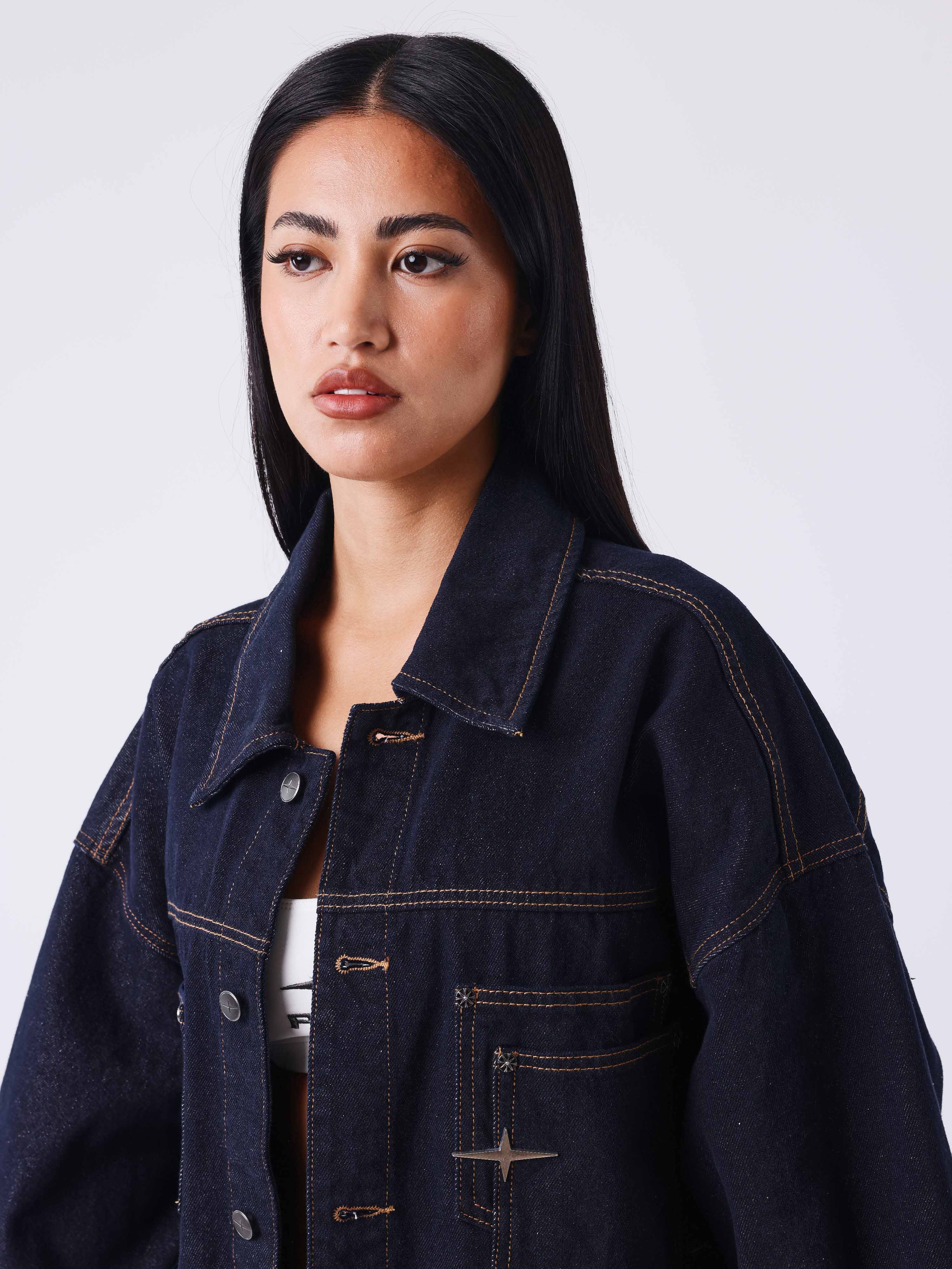Veste oversize en denim brut à surpiqûres Polaris - Image 2