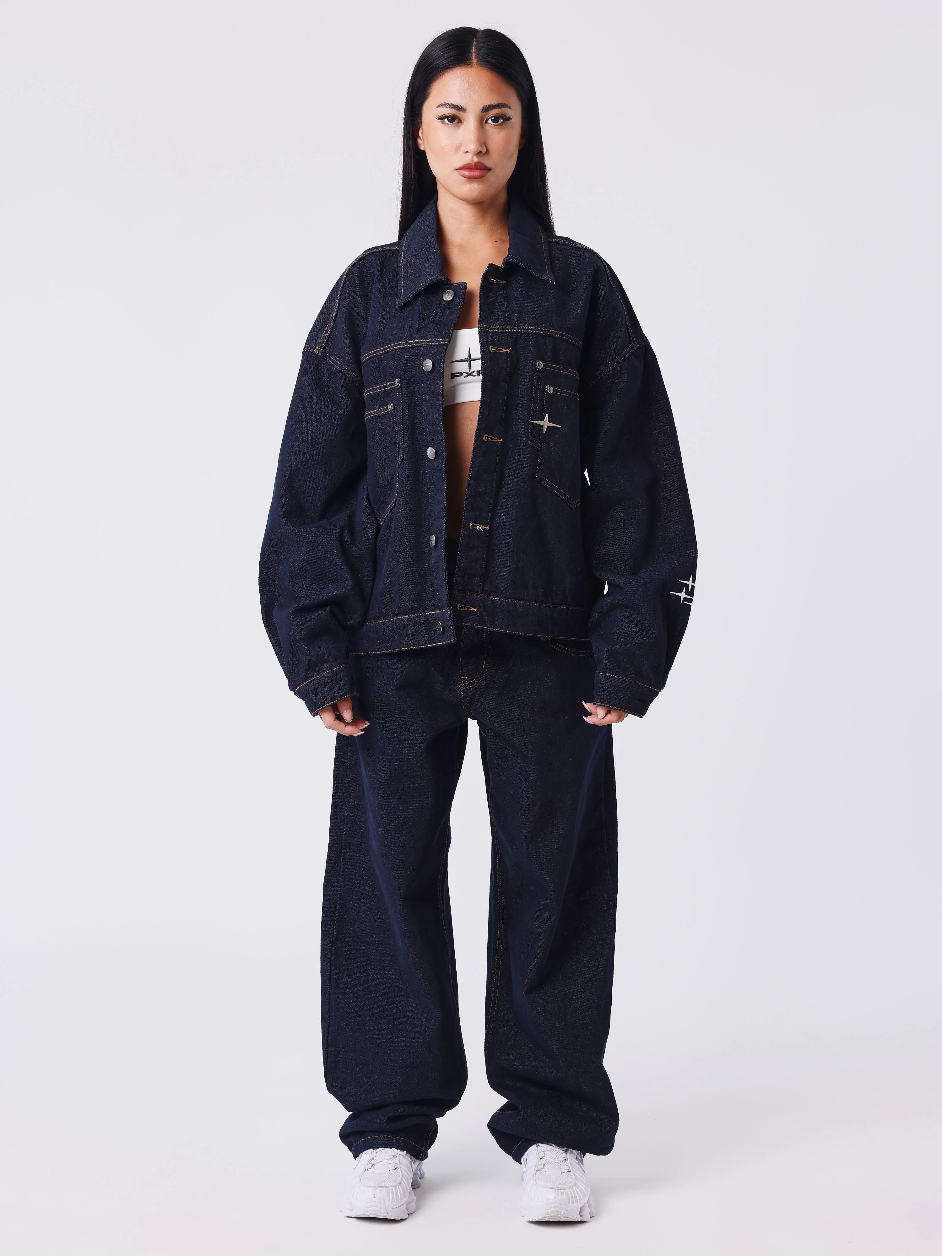 Veste oversize en denim brut à surpiqûres Polaris - Image 5