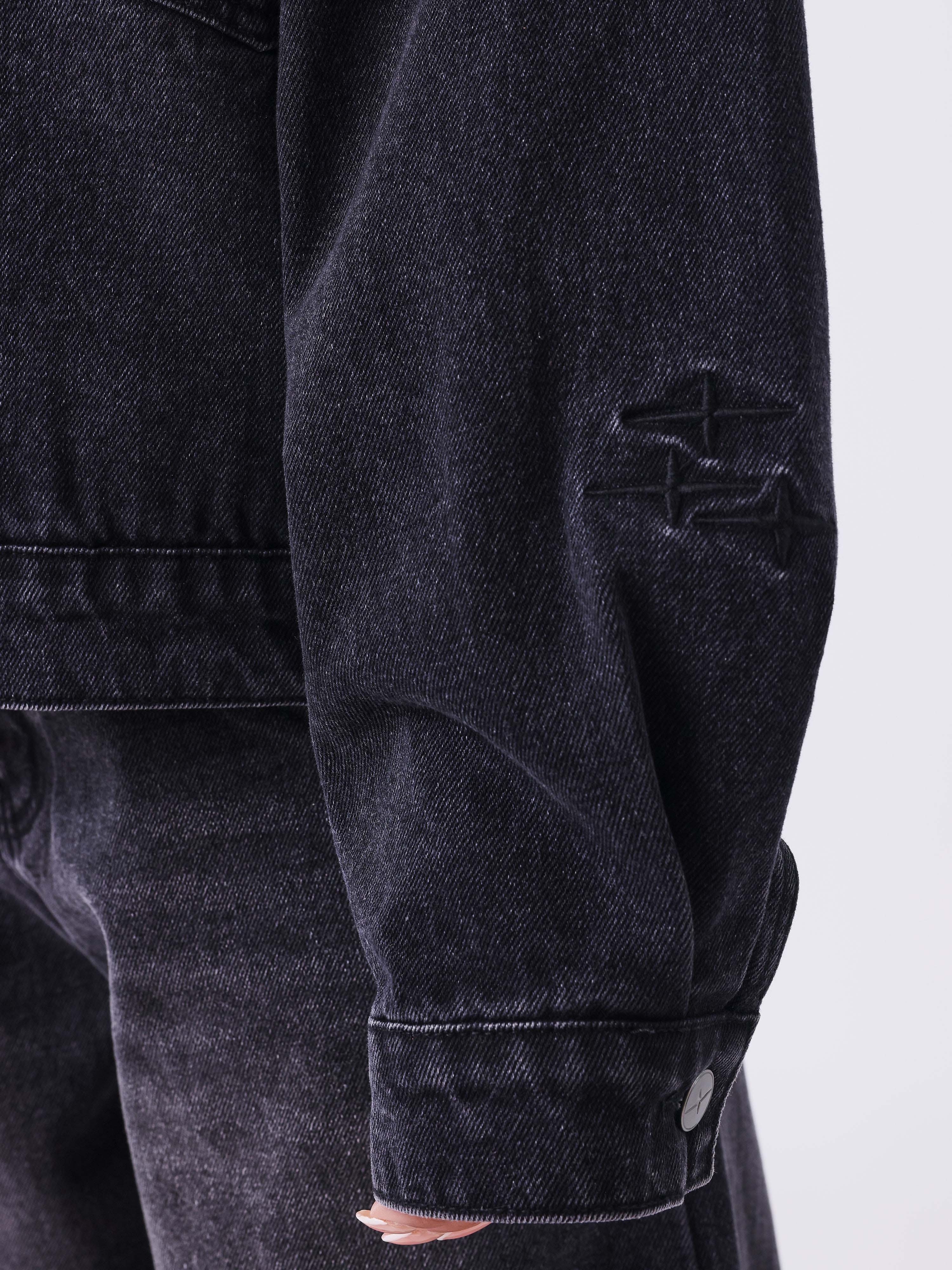 Veste oversize en denim noir délavé à surpiqûres Polaris - Image 4