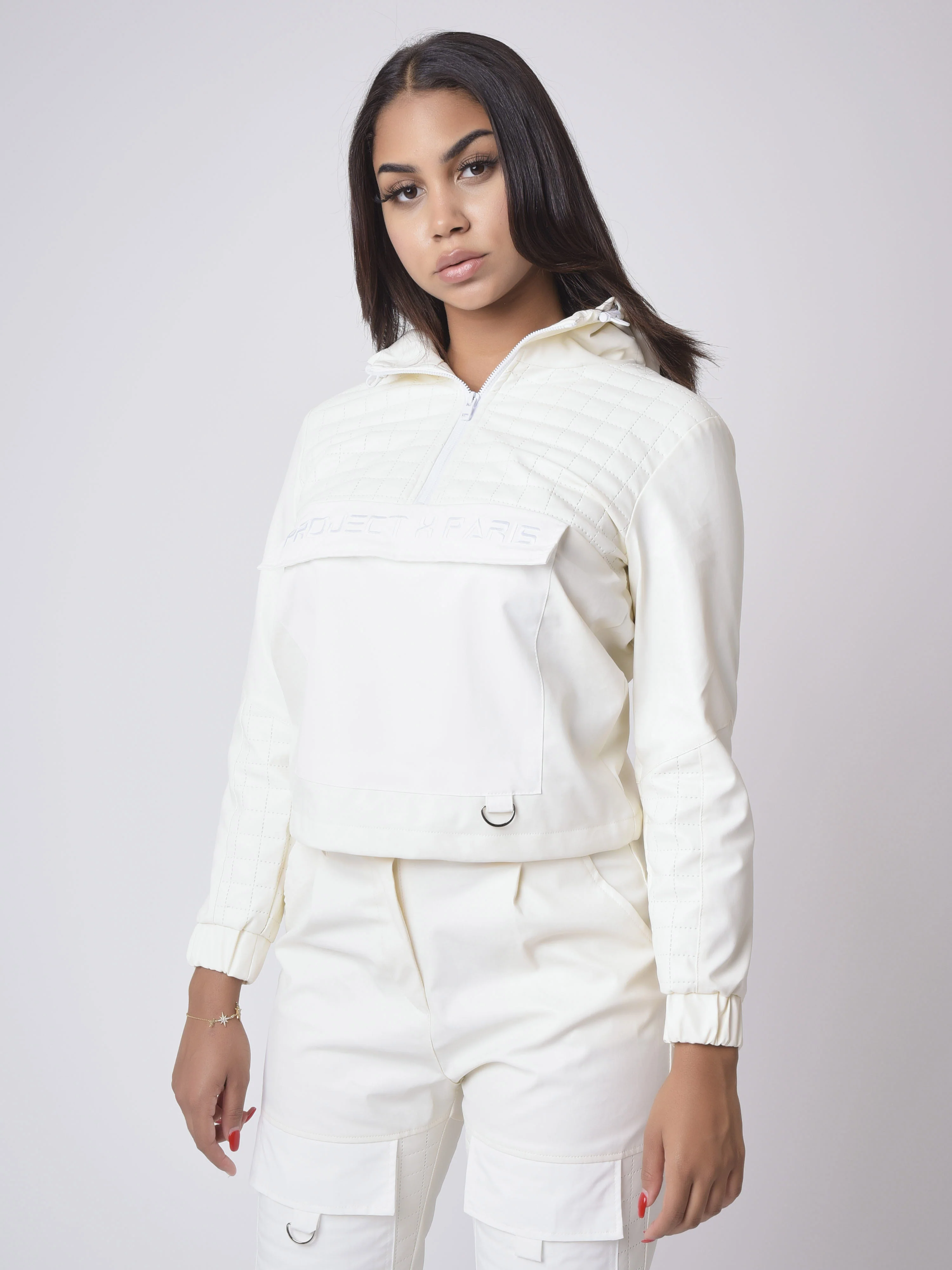 Hoodie enfiable matelassage carré simili cuir