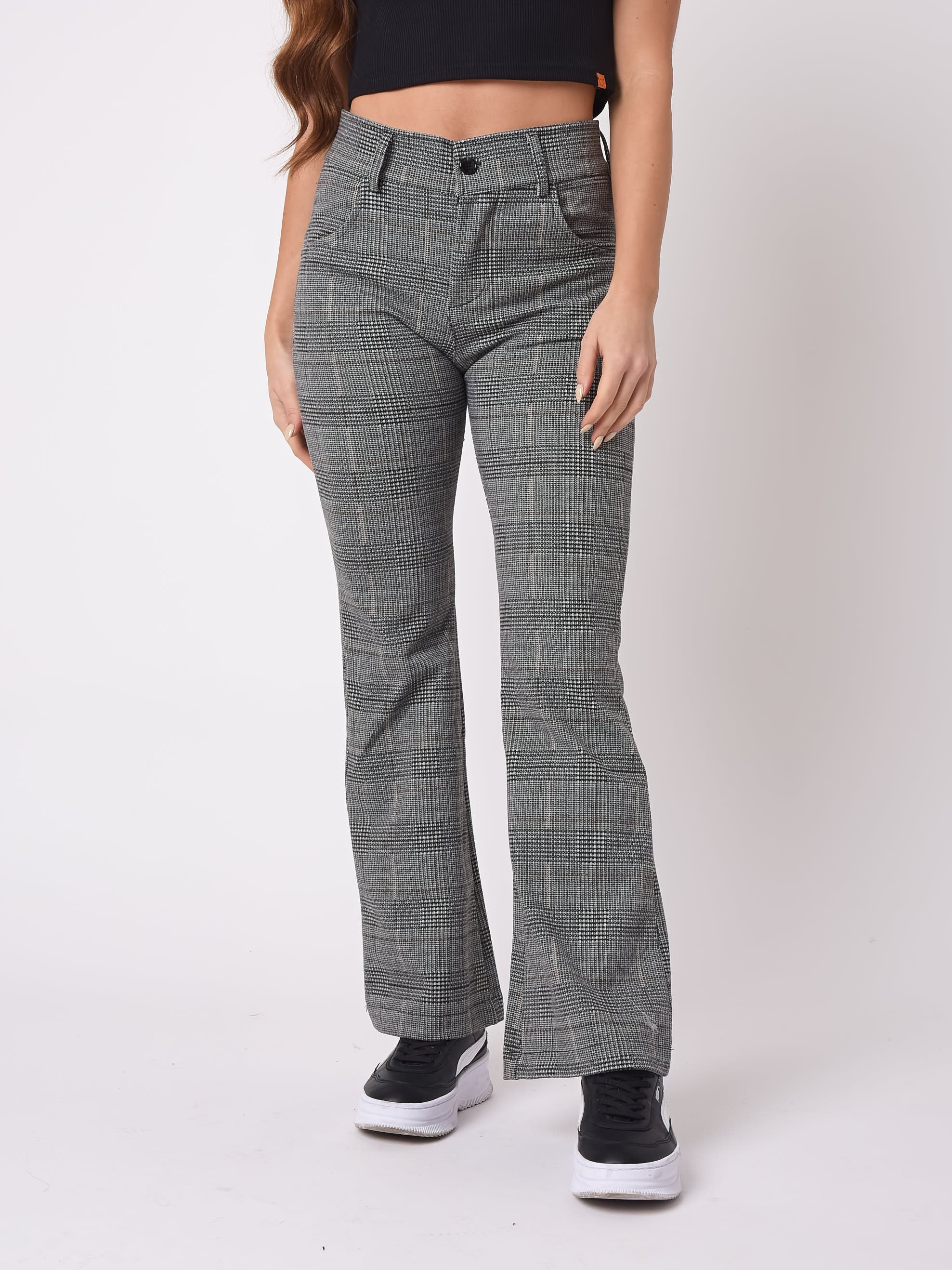 Pantalon évasé motif carreaux - Image 5