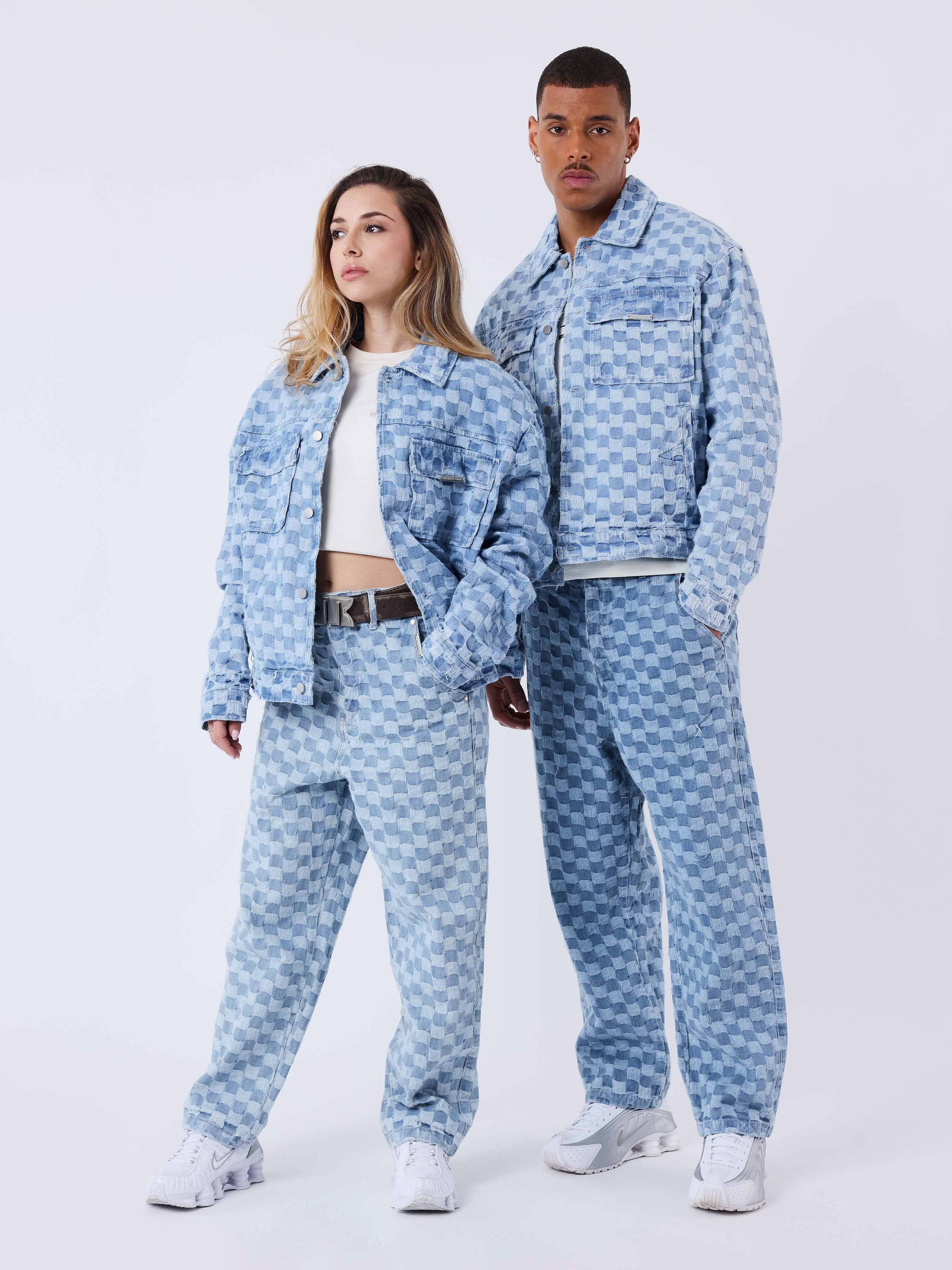 Pantalon Kalash x PXP en denim a motif damier