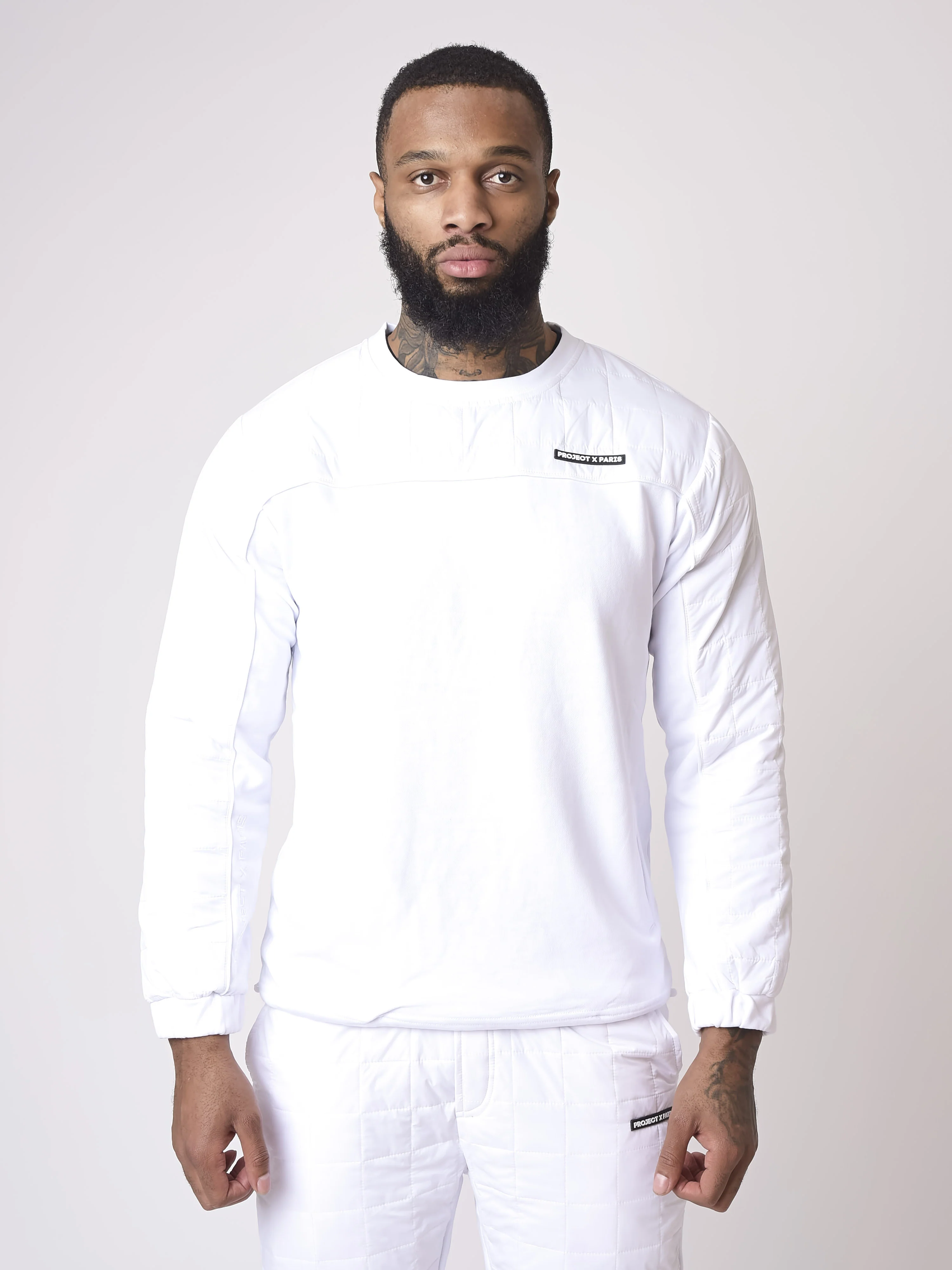 Sweat col rond empiècement nylon matelassé carré - Image 12