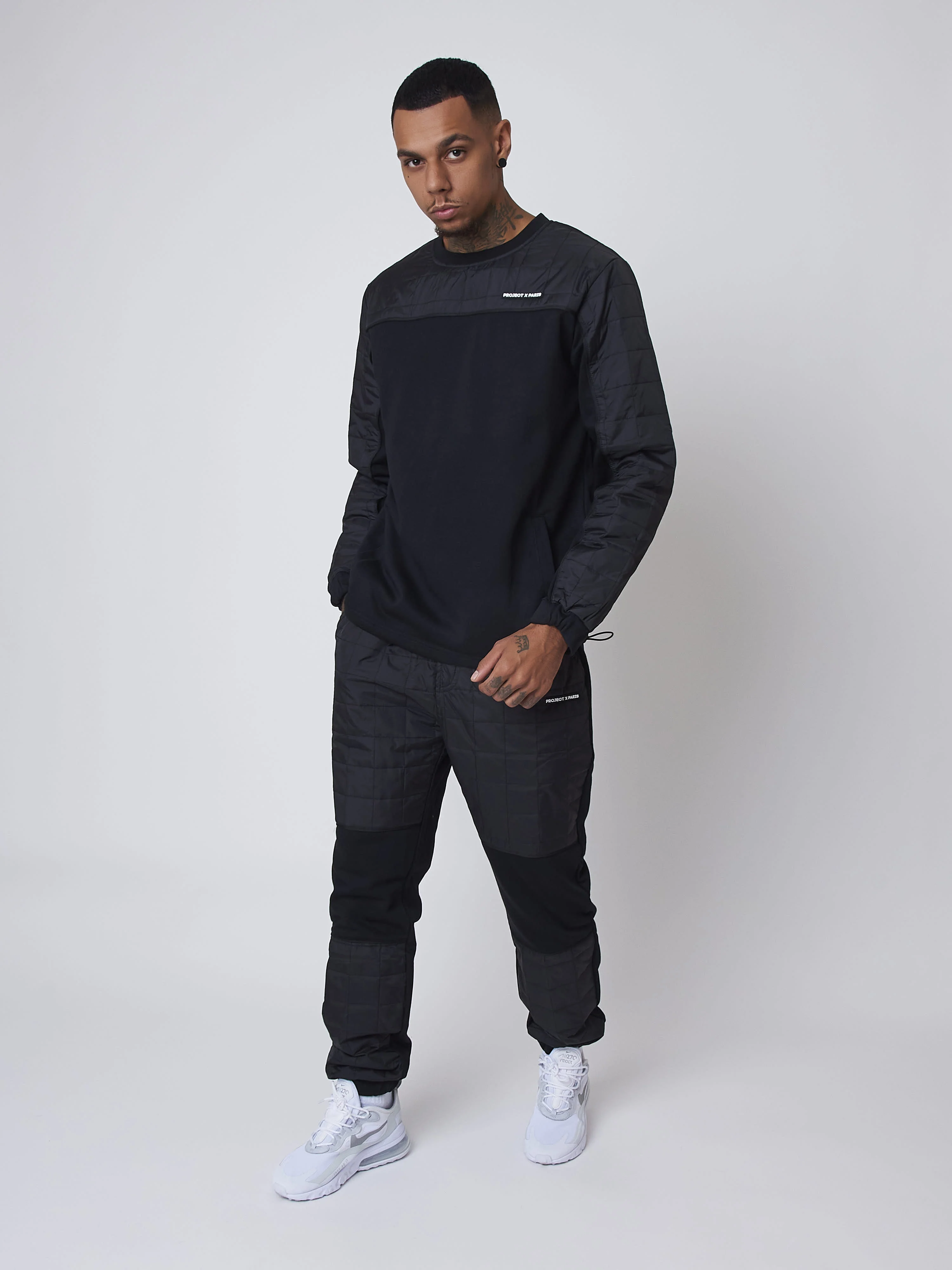 Sweat col rond empiècement nylon matelassé carré - Image 2