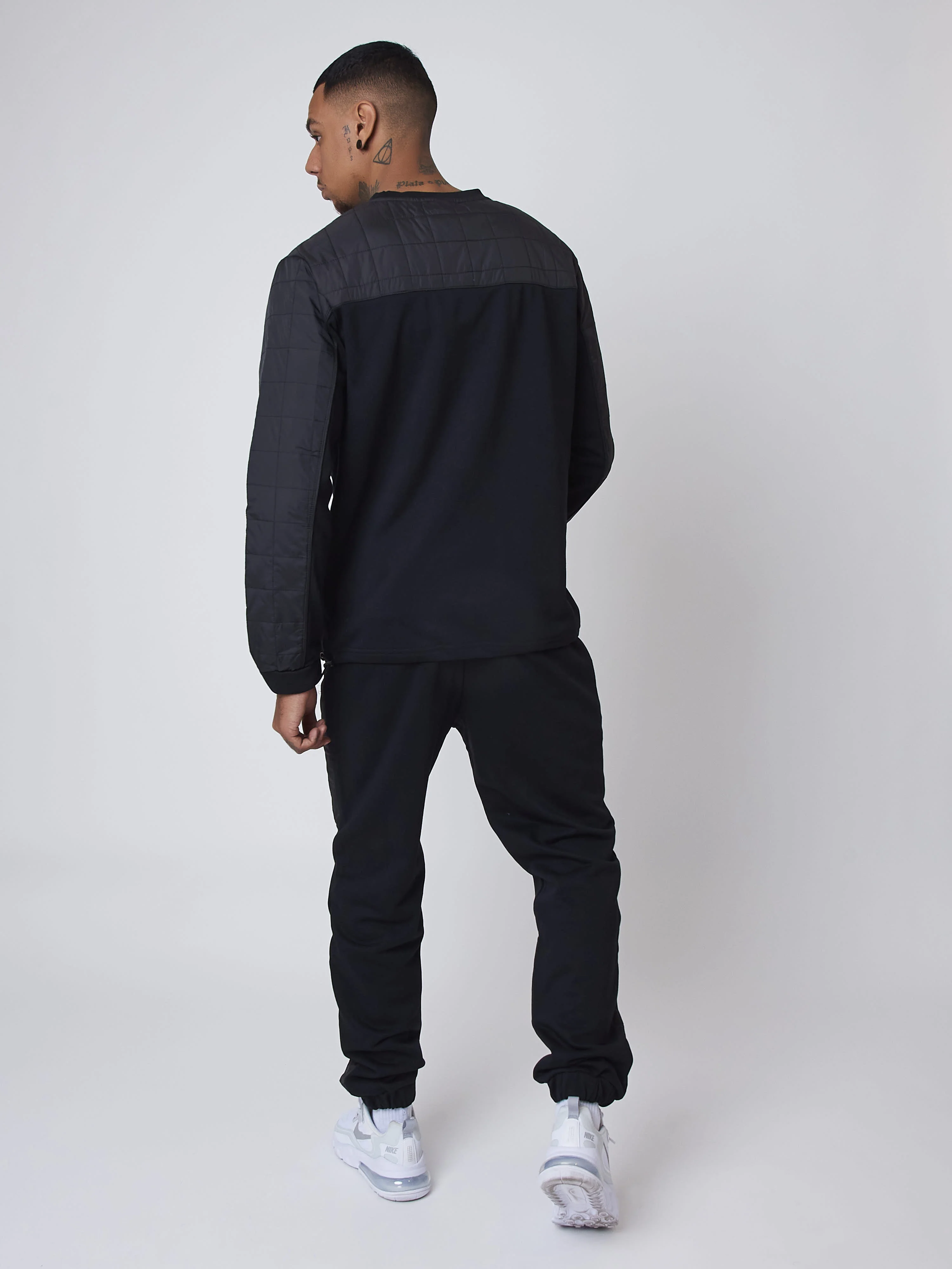 Sweat col rond empiècement nylon matelassé carré - Image 3