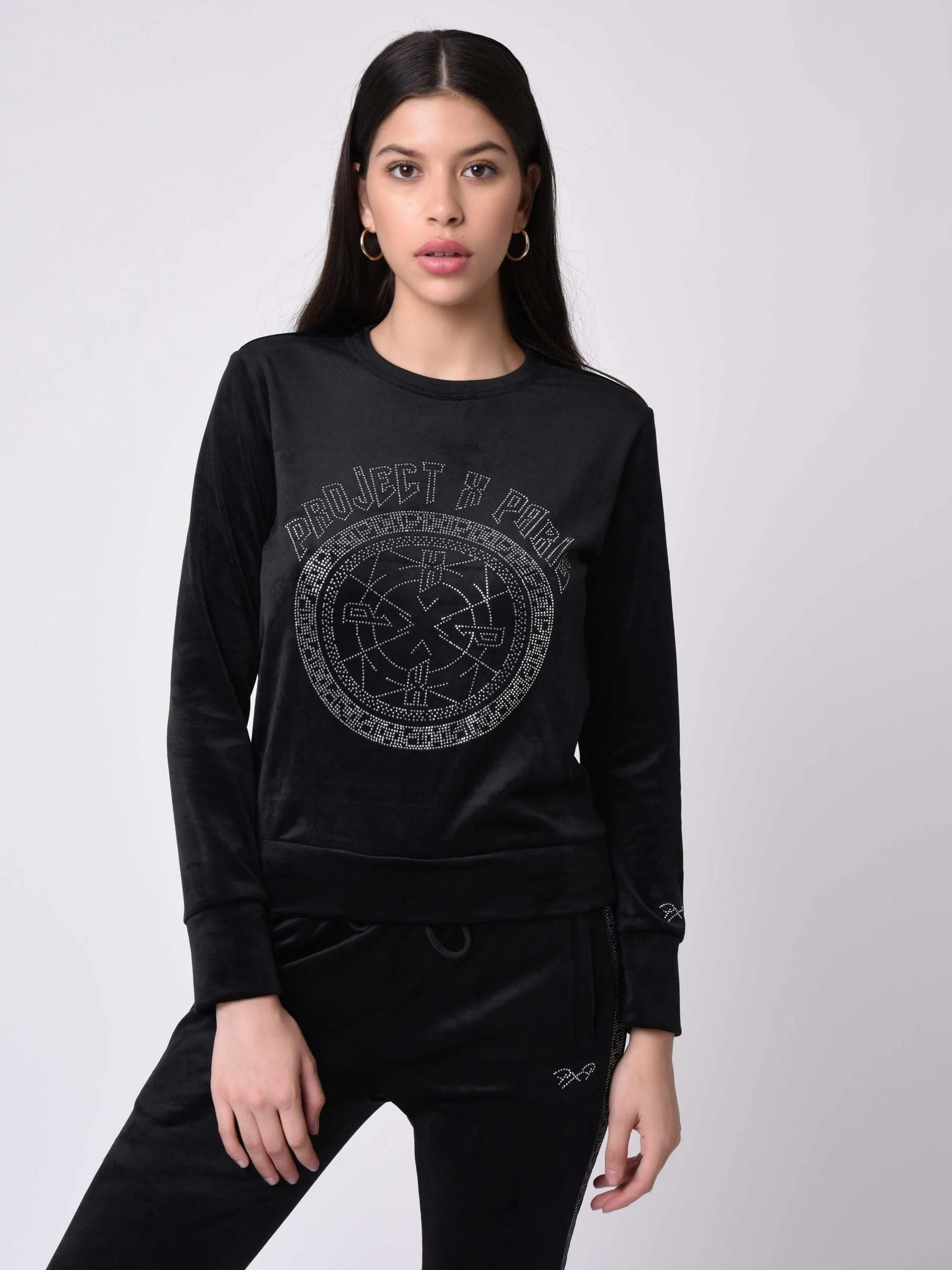 Sweat velvet col rond Ă strass