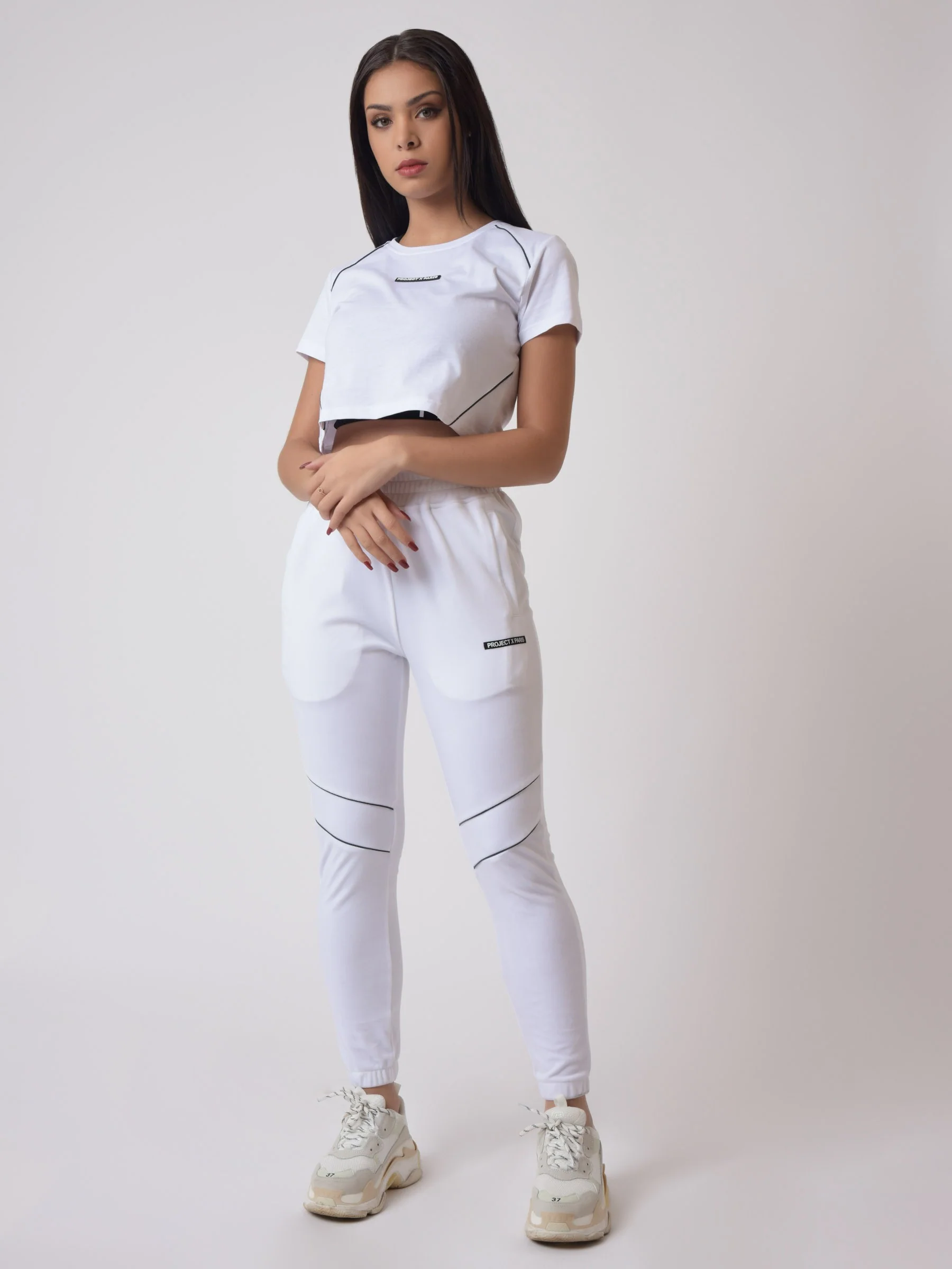T-shirt crop avec pipings contrastés et logo silicone - Image 5