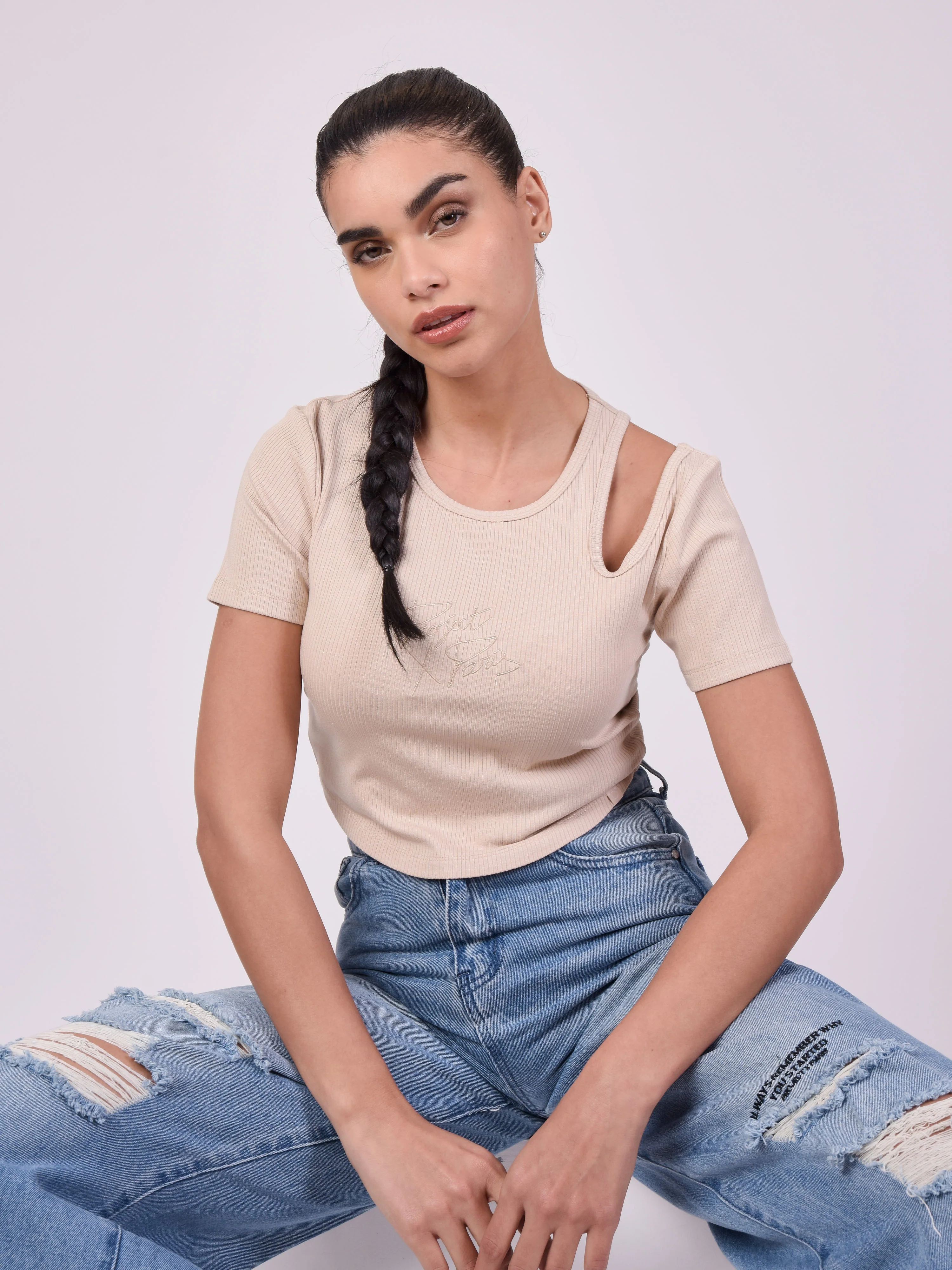 Top asymétrique manches courtes