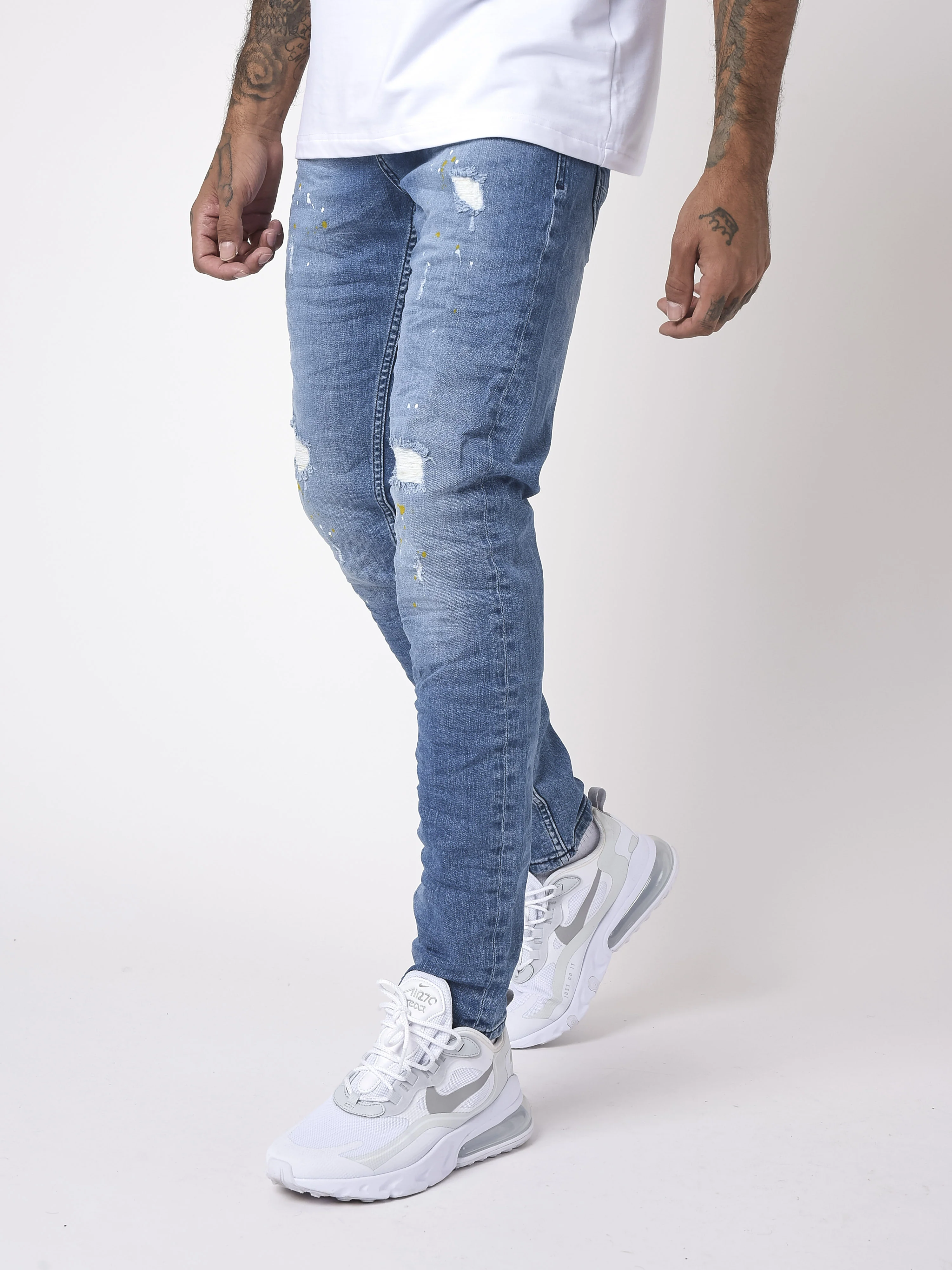 Jean slim basic bleu effet usé et tacheté - Image 3