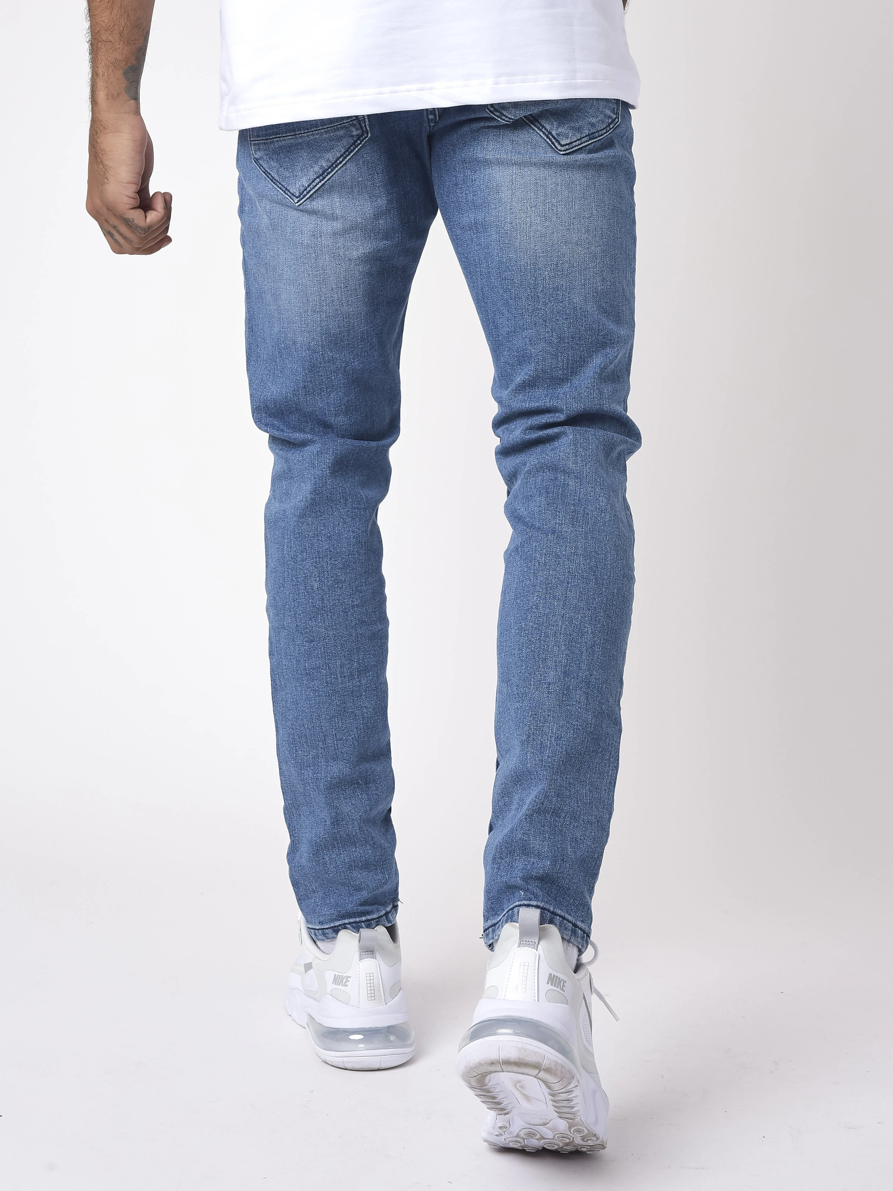 Jean slim basic bleu effet usé et tacheté - Image 4