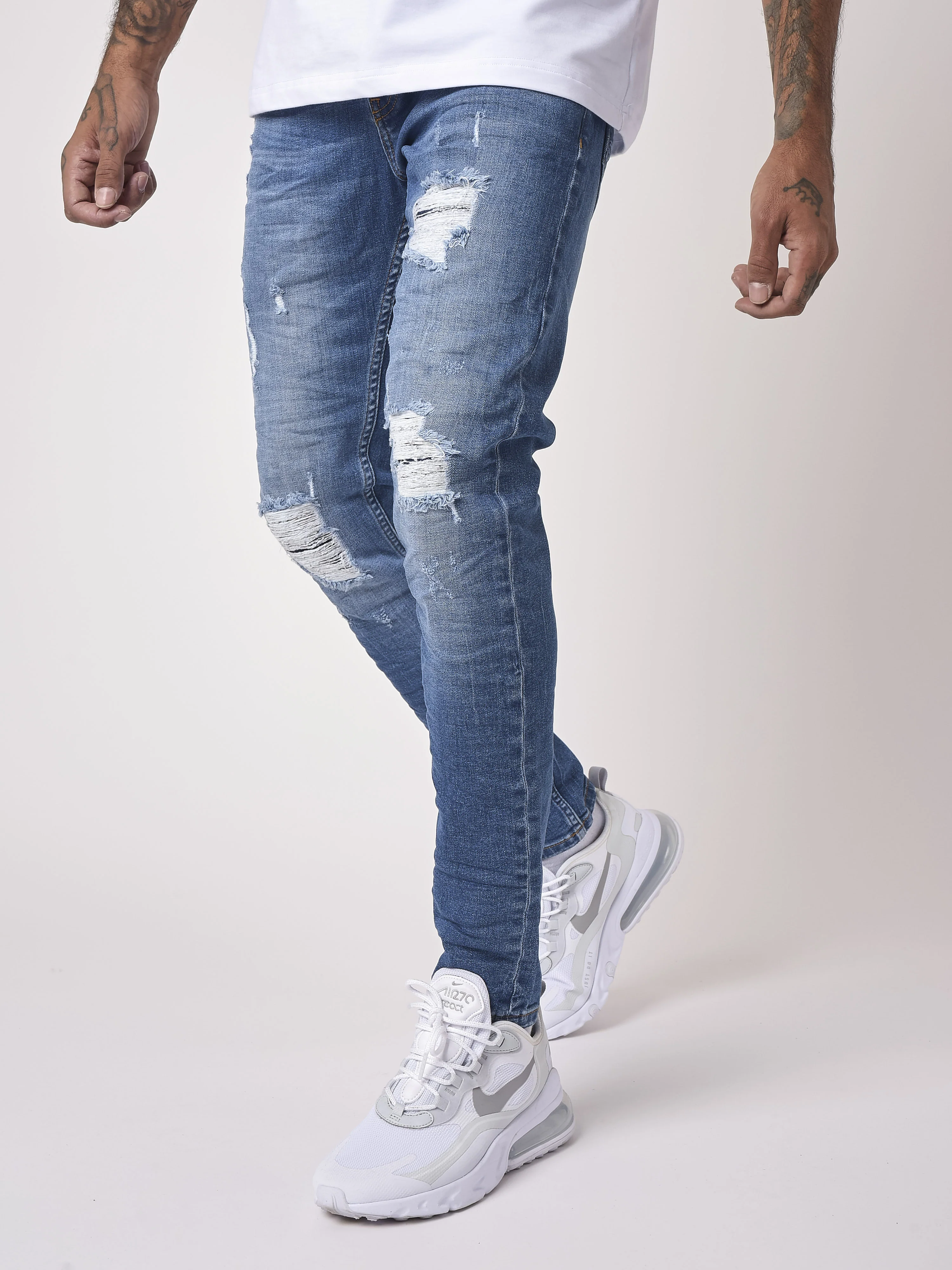Jean slim basic bleu avec trous - Image 3