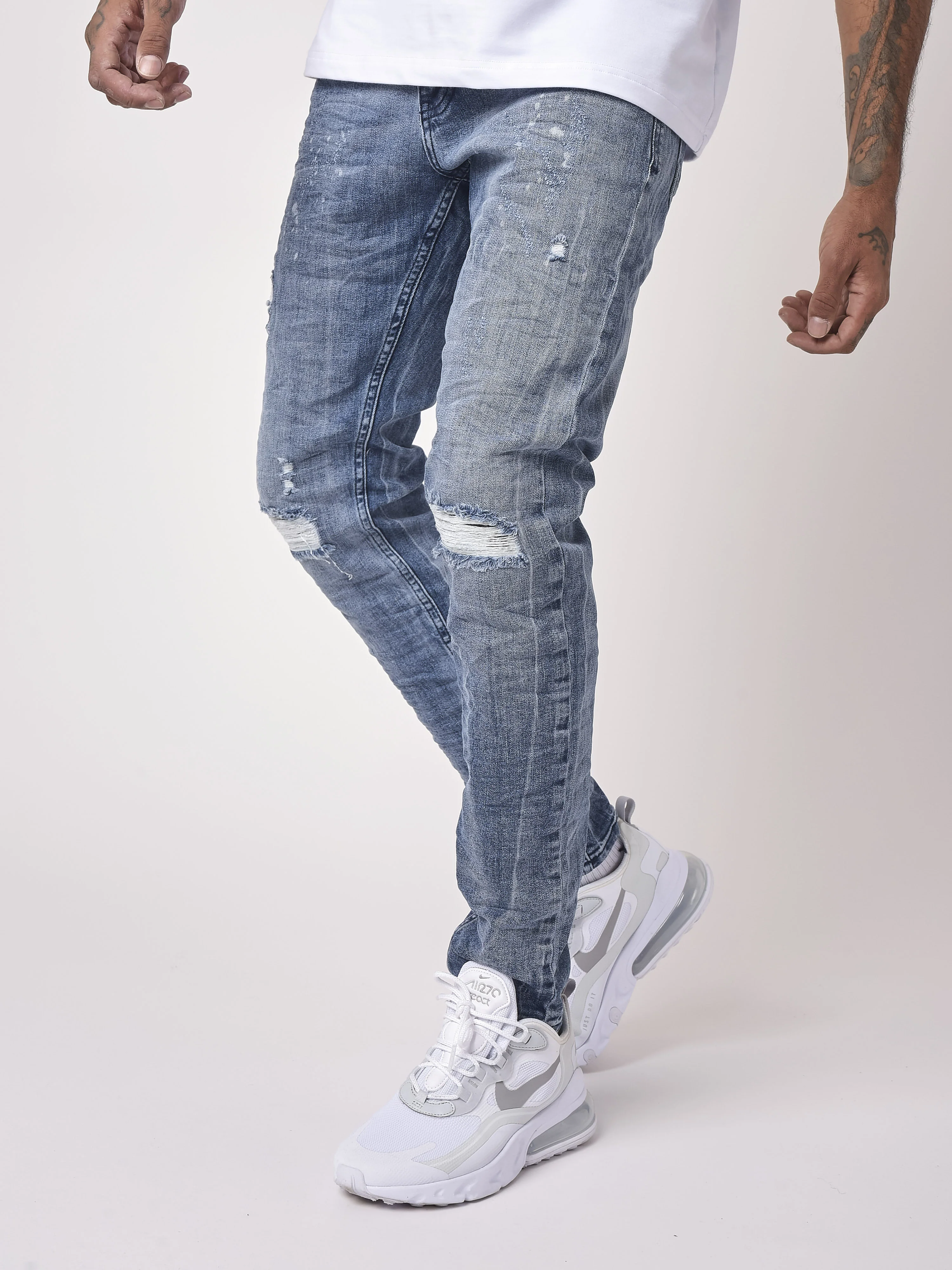 Jean slim bleu grisé effet usé et trous - Image 3