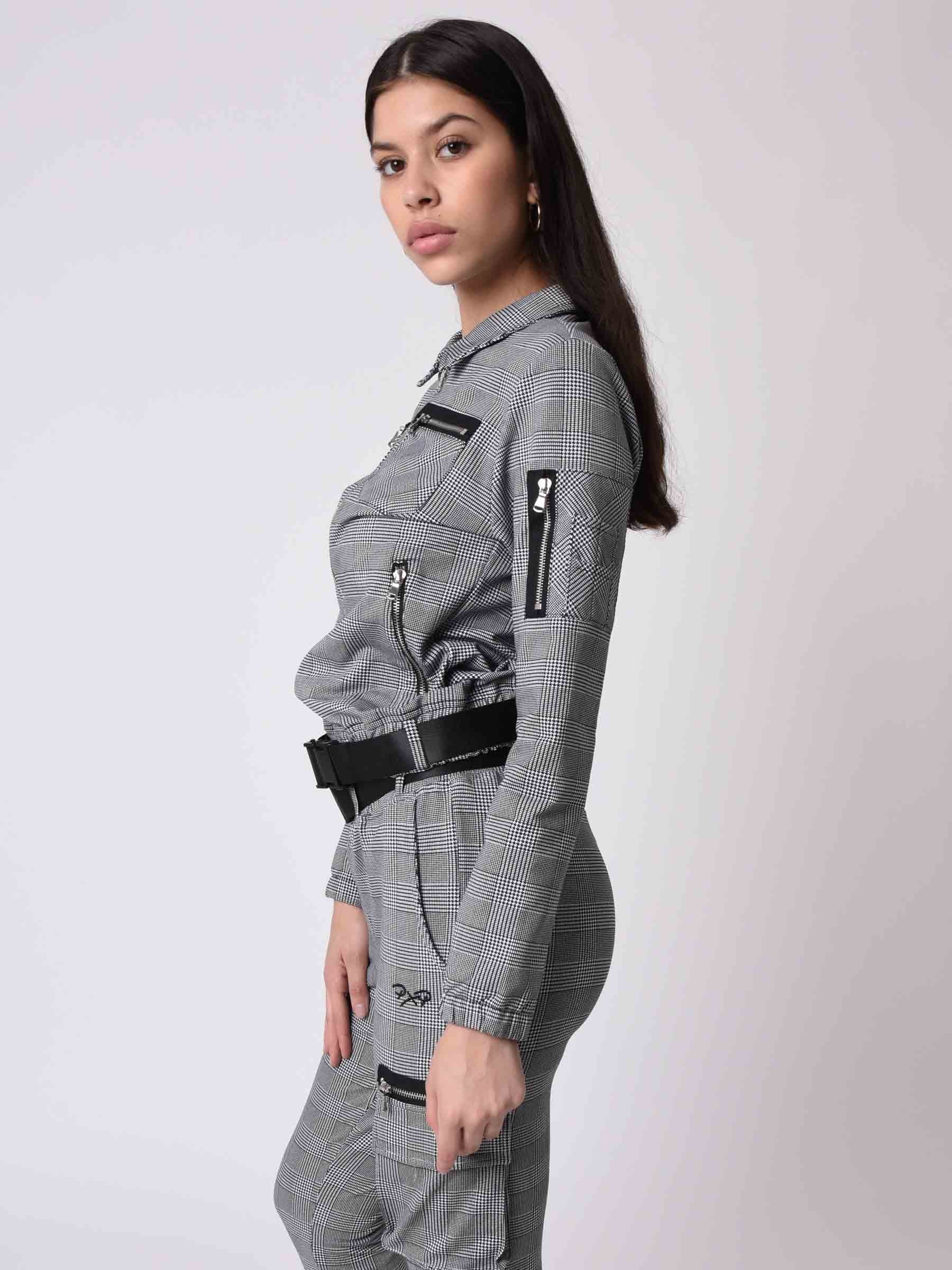 Veste courte à carreaux à zips - Image 3