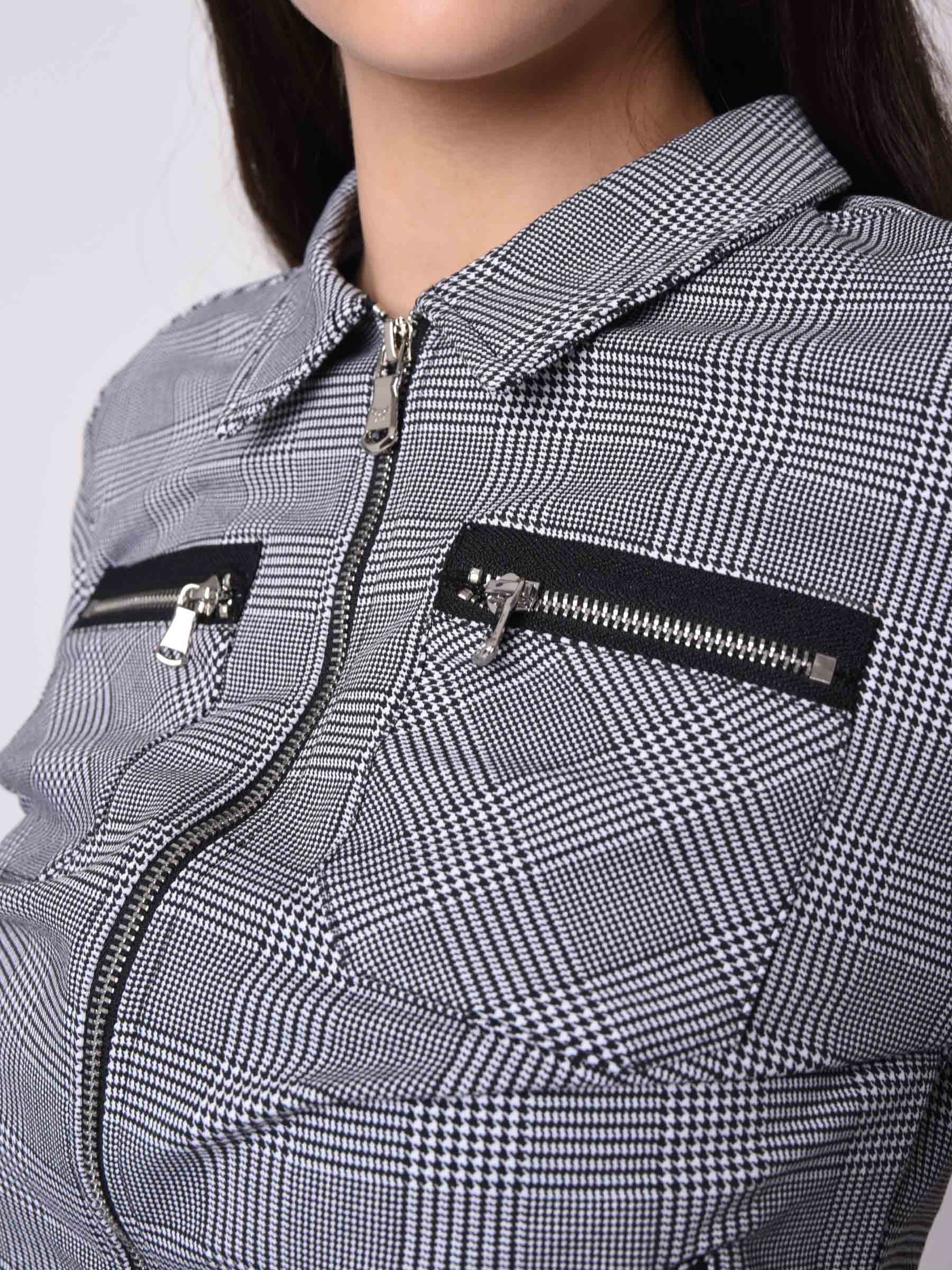 Veste courte à carreaux à zips - Image 5