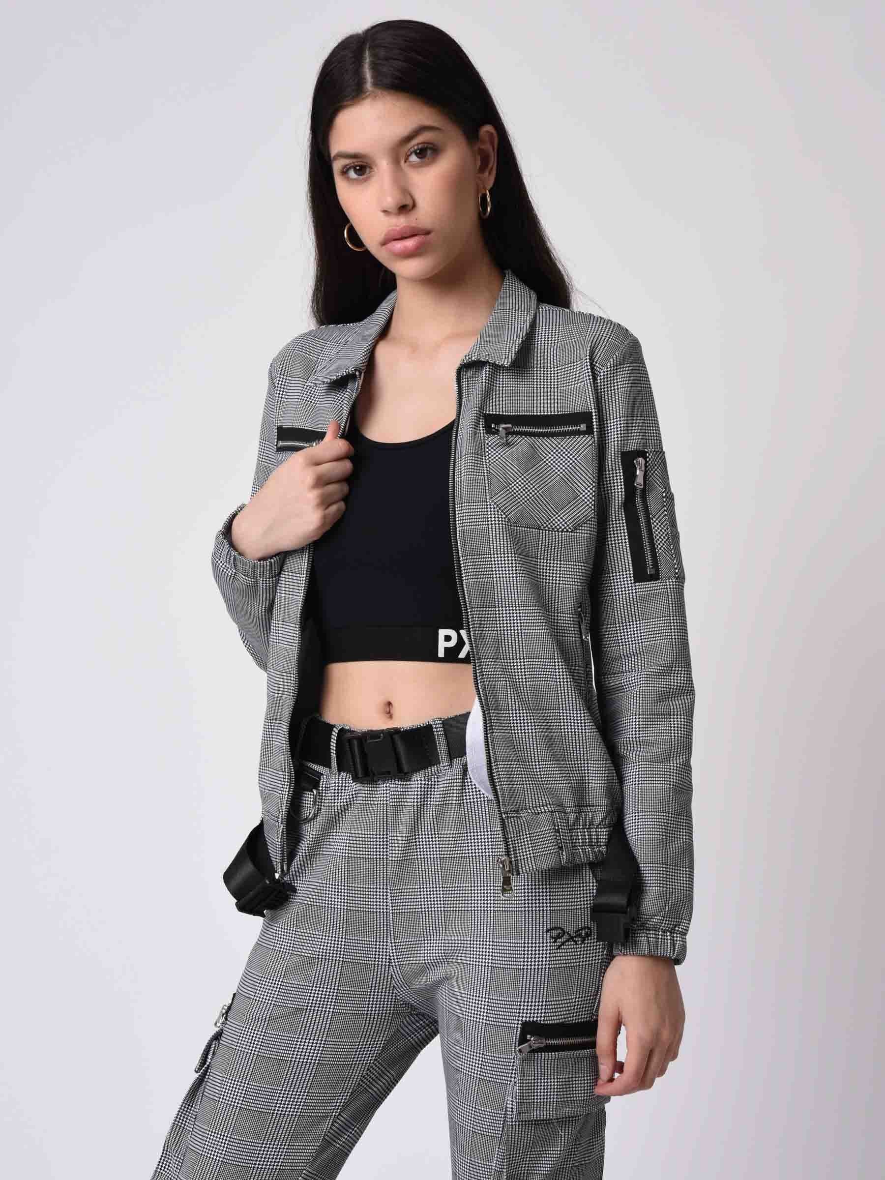 Veste courte à carreaux à zips - Image 7