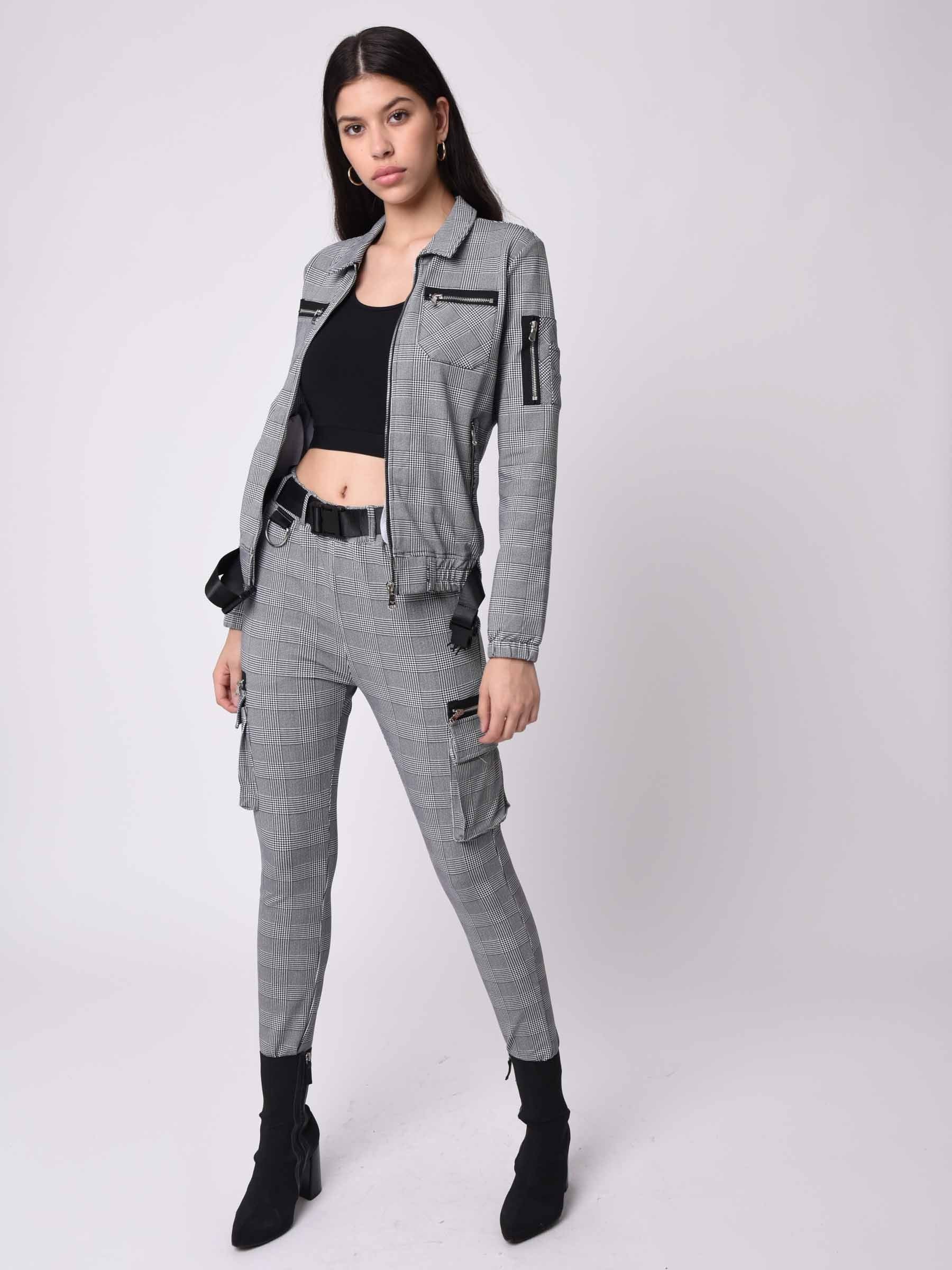 Veste courte à carreaux à zips - Image 8