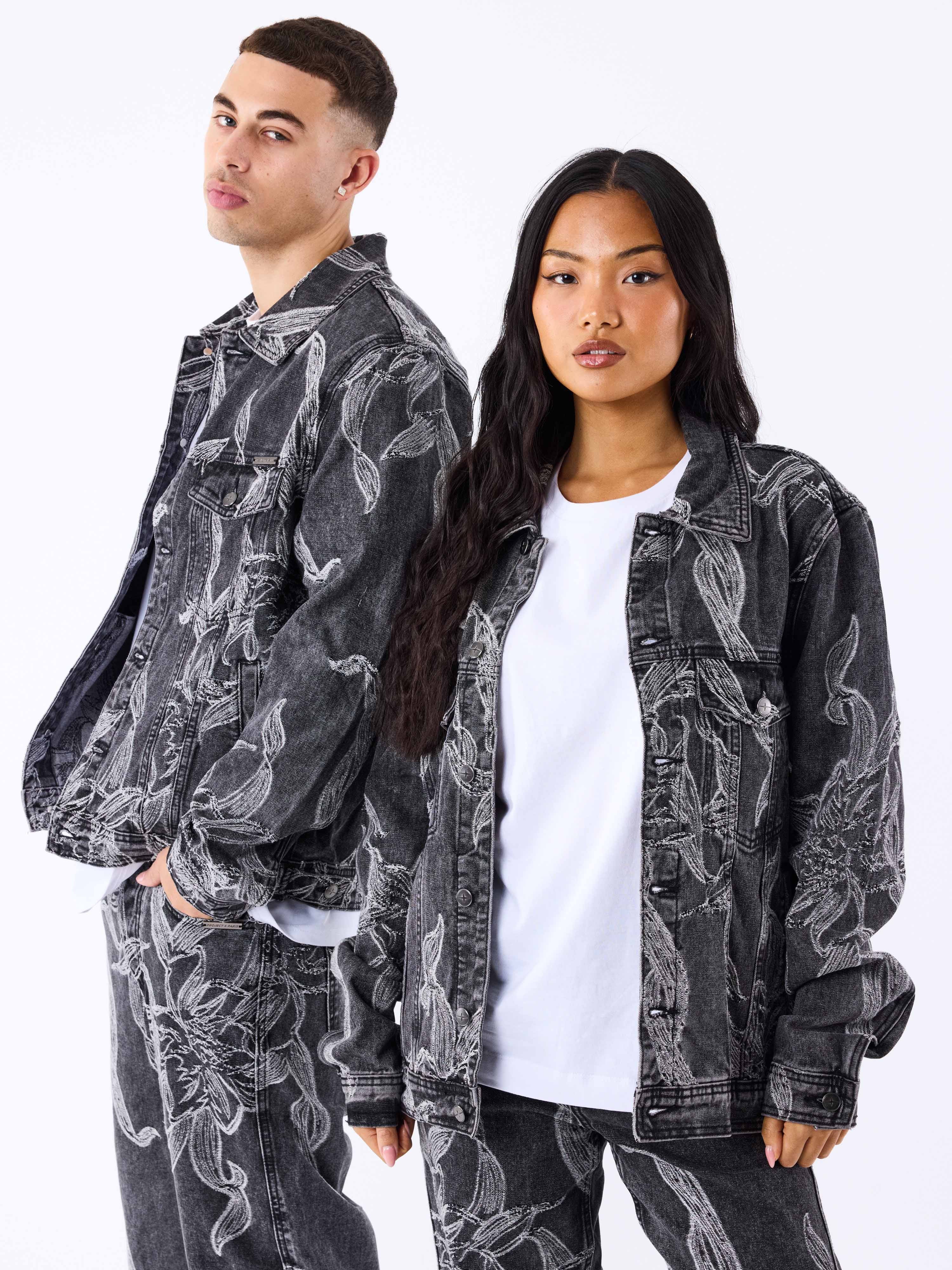Veste en denim à motif floral