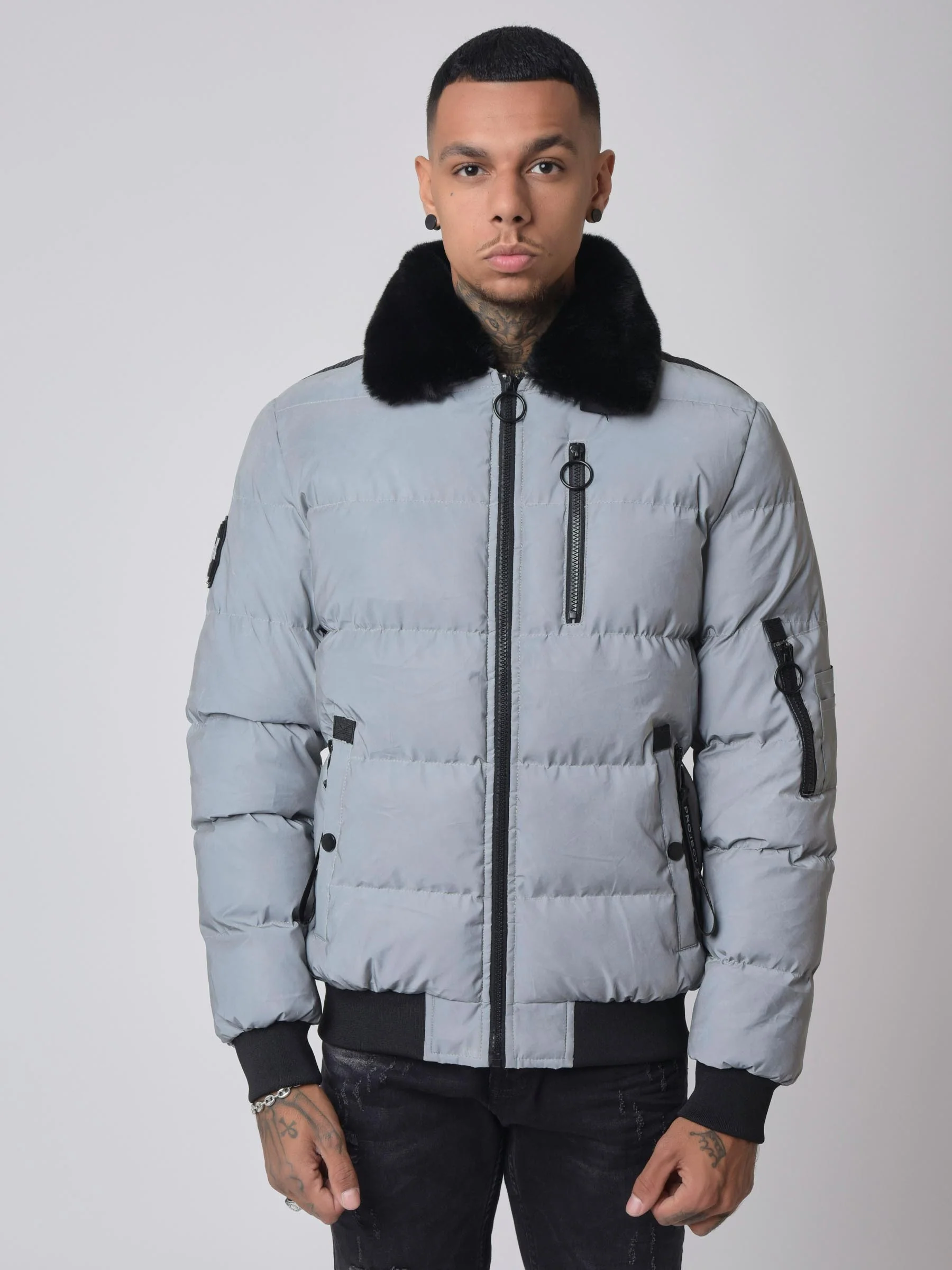 Veste matelassée col aviateur fourrure